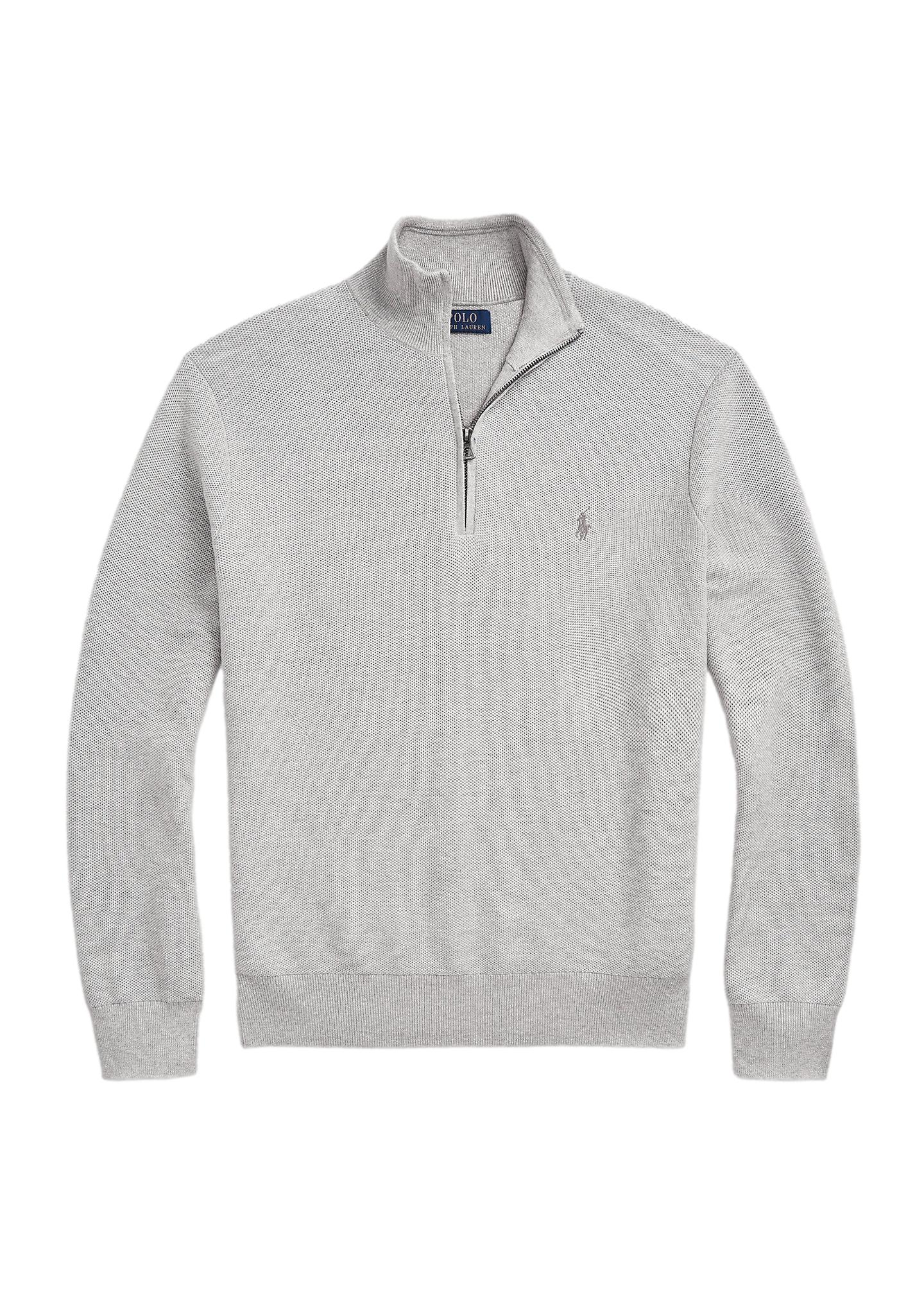 Polo Ralph Lauren Mesh-Knit Cotton Quarter-Zip Sweater Genser Lysegrå - chrismoa.no