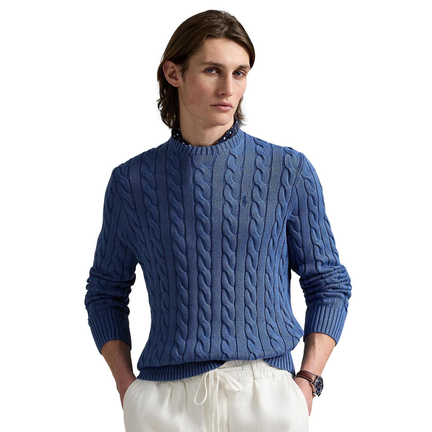Polo Ralph Lauren CABLE-KNIT GARMENT-DYED COTTON SWEATER Genser Mørkeblå - chrismoa.no