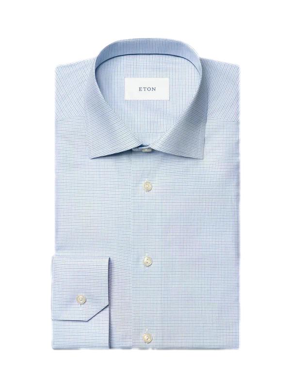 Eton Check twill shirt Skjorte Lyseblå