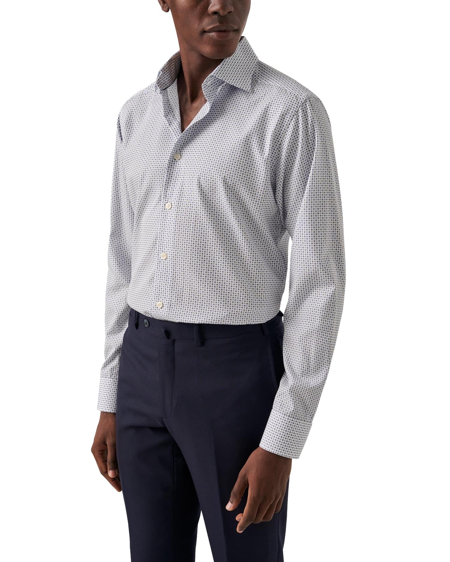 Eton Light Blue Micro Print Poplin Shirt Skjorte Mønster - chrismoa.no