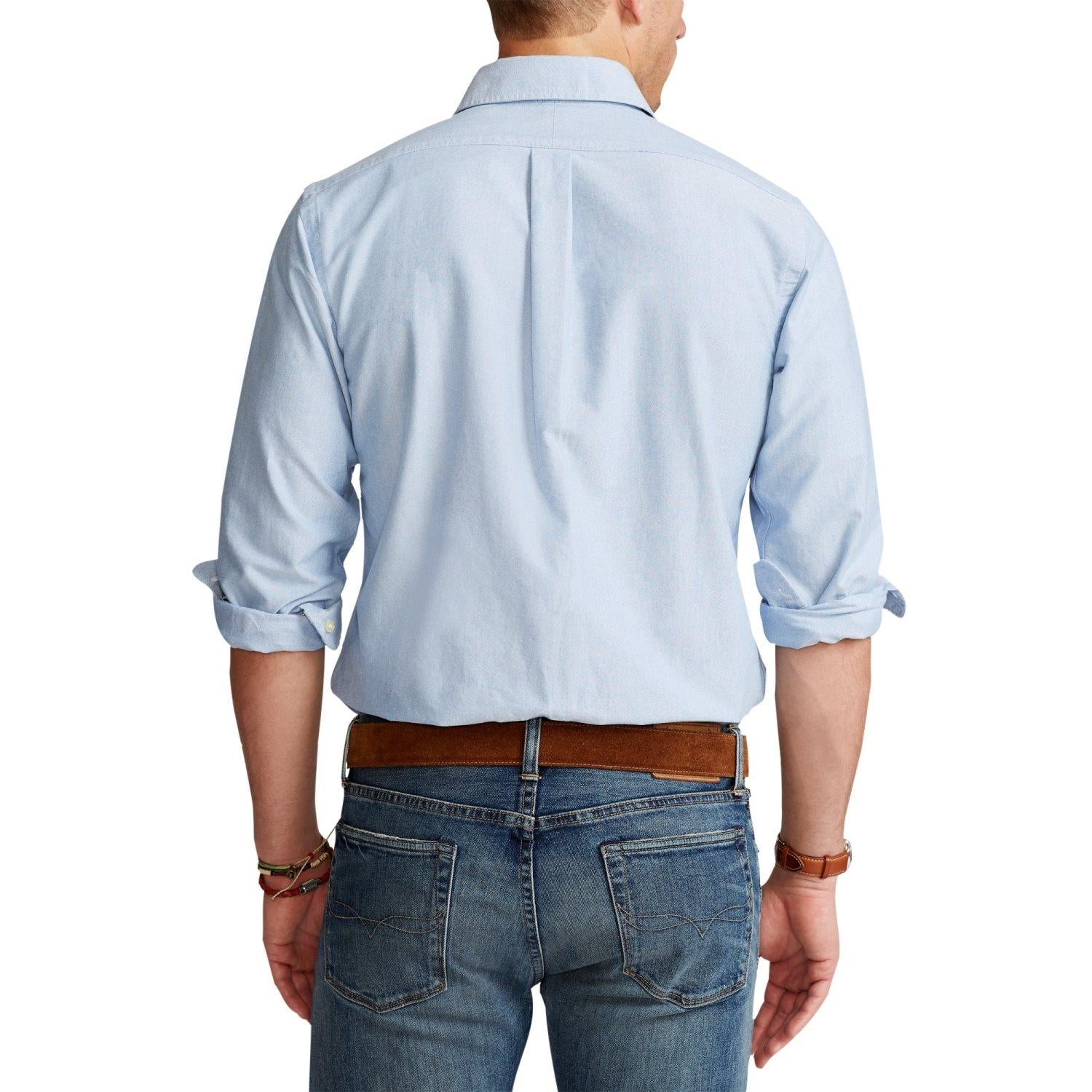 Lyseblå Polo Ralph Lauren Custom Fit Oxford-skjorte med krage og knappestolpe.