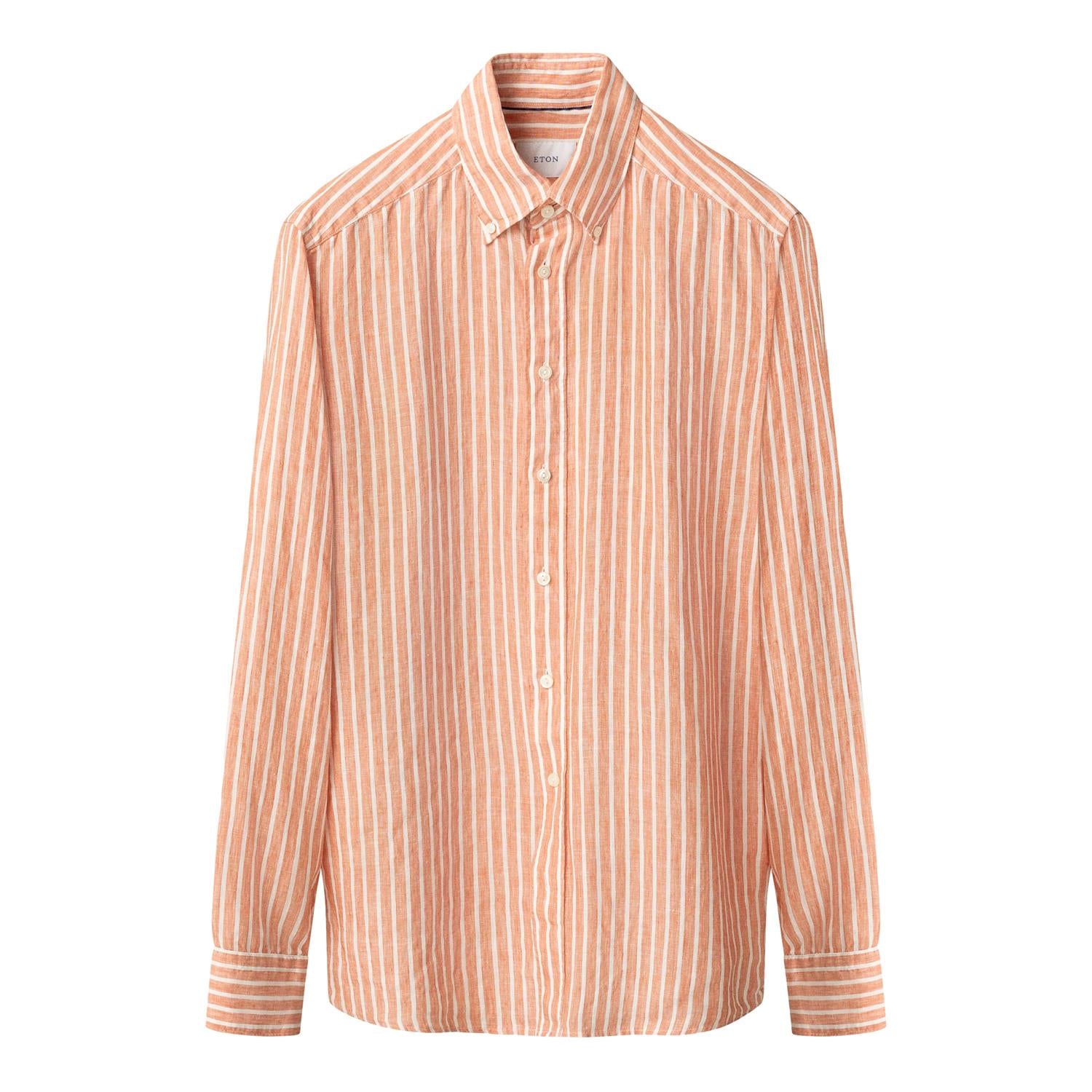 Eton Orange Striped Linen Shirt Skjorte Striper - chrismoa.no