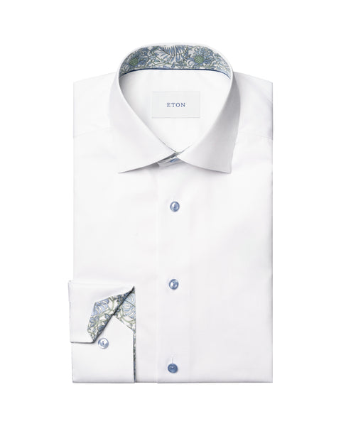 Eton Floral Effect Signature Twill Shirt Skjorte Hvit - chrismoa.no