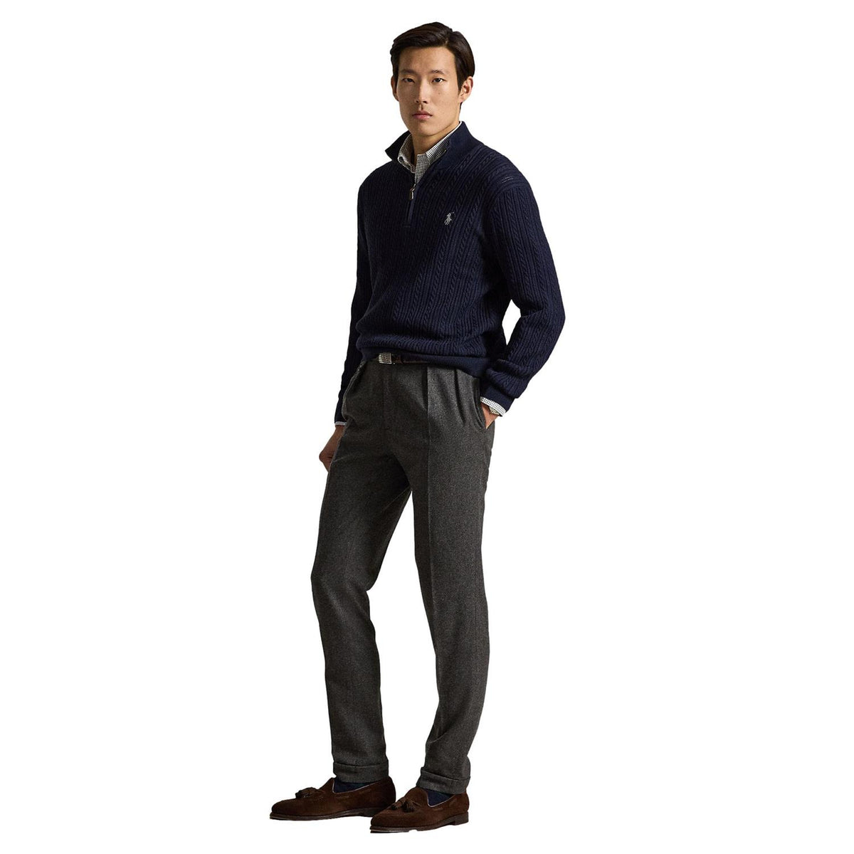 Polo Ralph Lauren Cable knit cotton mocknec sweater Genser Marine