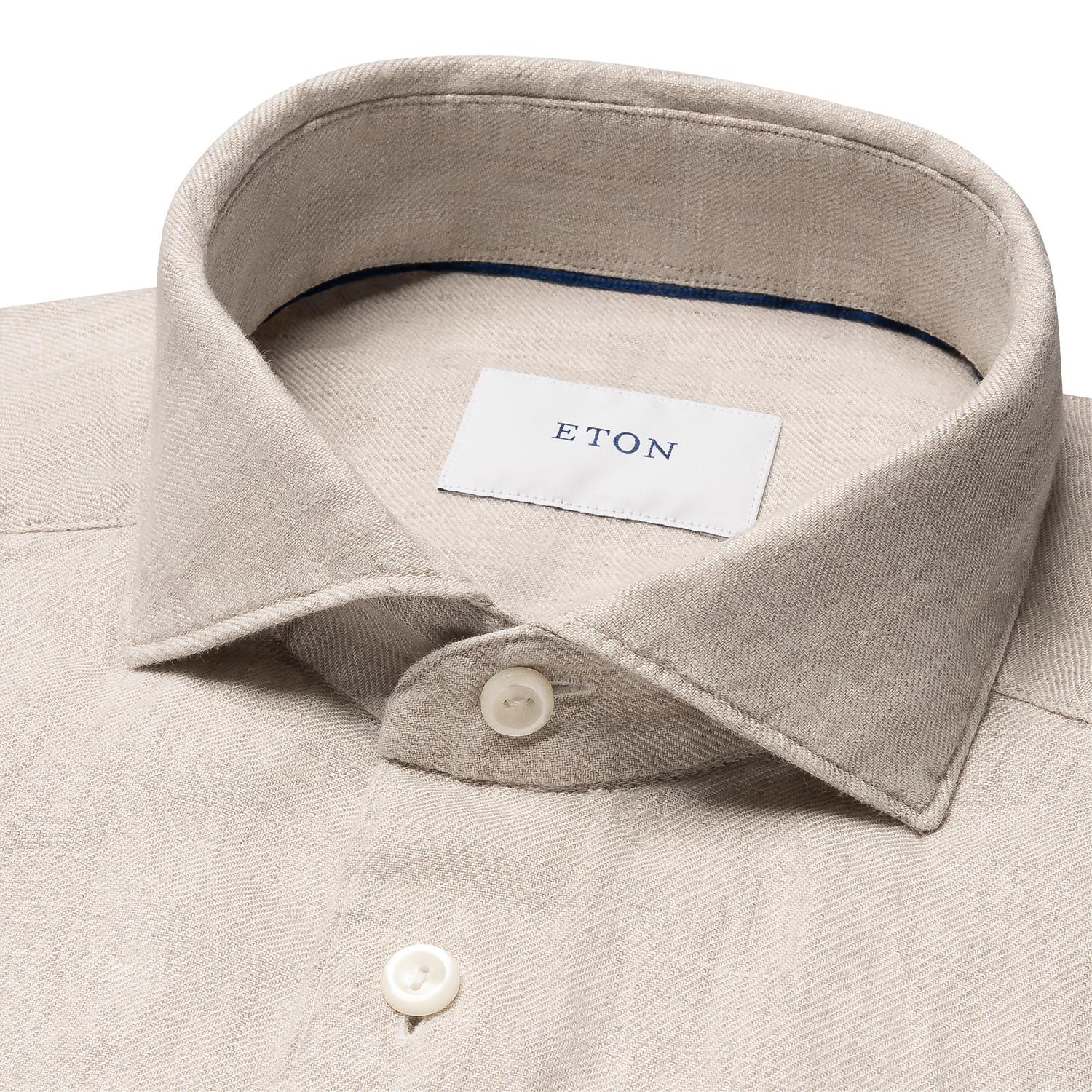 Eton Beige Solid Twill Linen Shirt Skjorte Beige - chrismoa.no