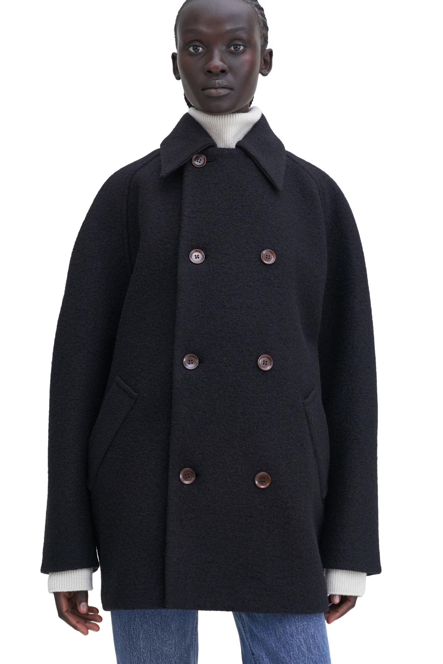 Filippa K Double Breasted Boiled Wool Jacket Jakke Sort - chrismoa.no