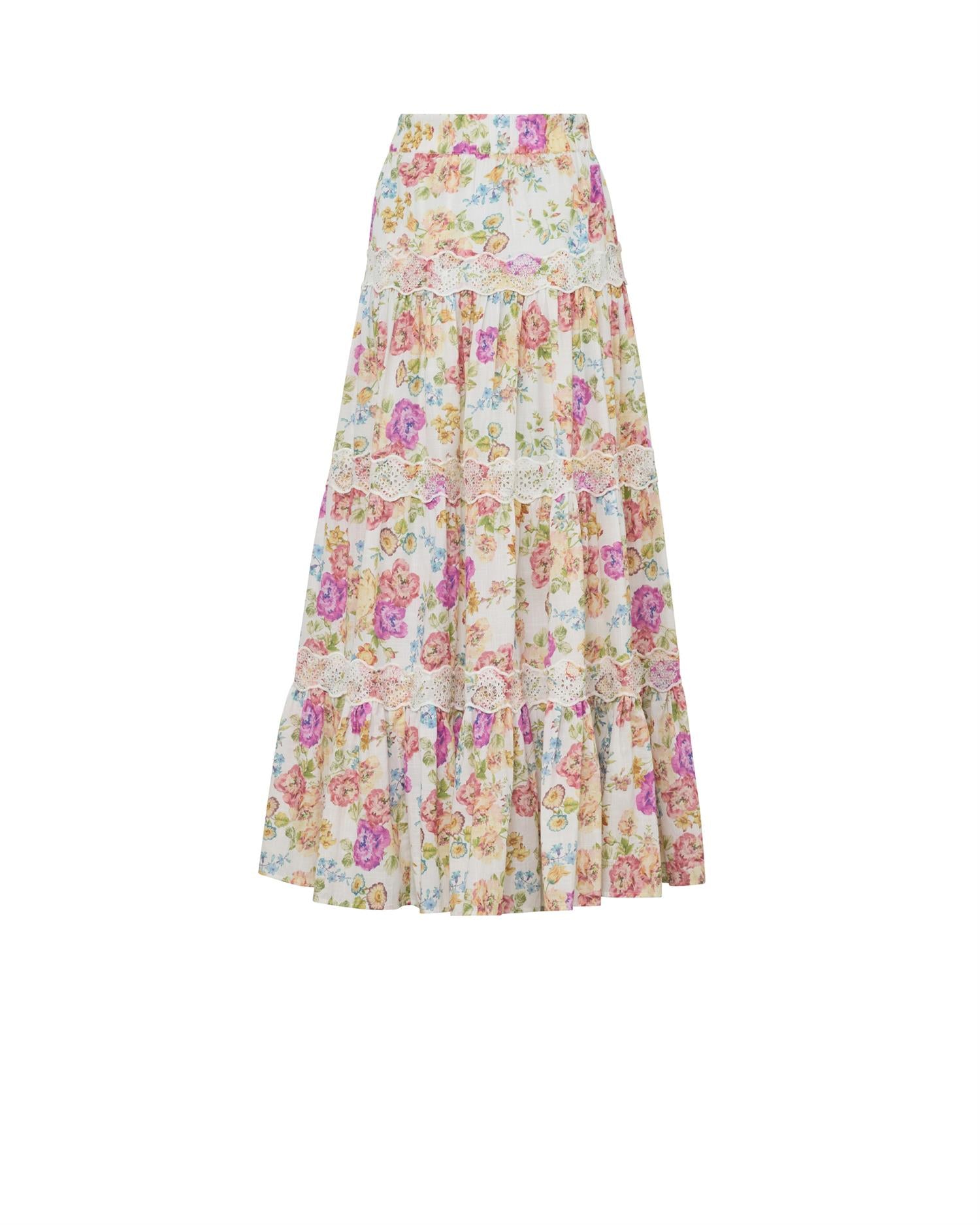 By TiMo Cotton Slub Maxi Skirt Skjørt Blomster