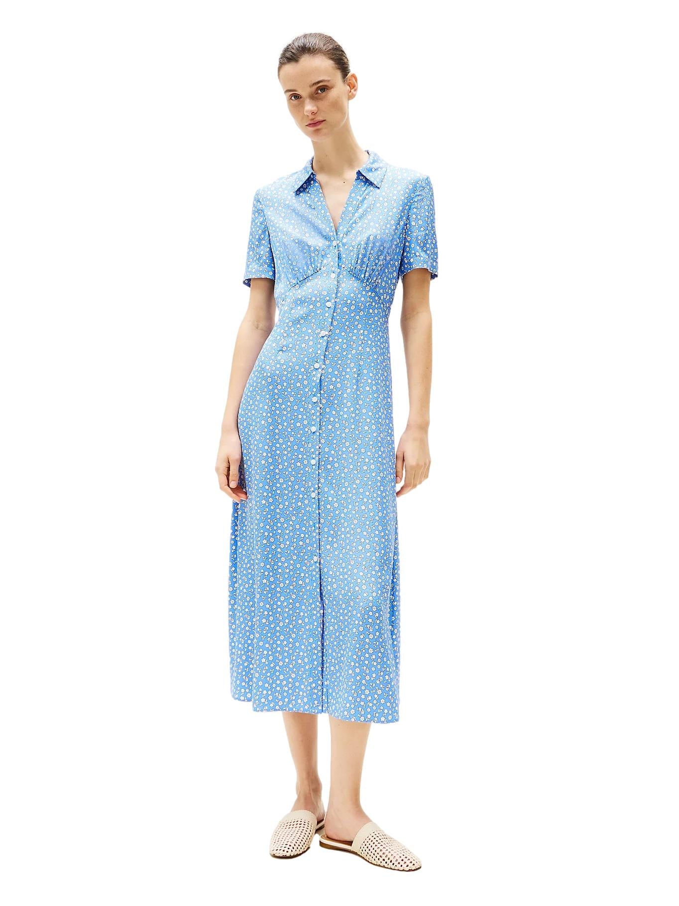 Tommy Hilfiger Floral Print Maxi Shirt Dress Kjole Blå - chrismoa.no