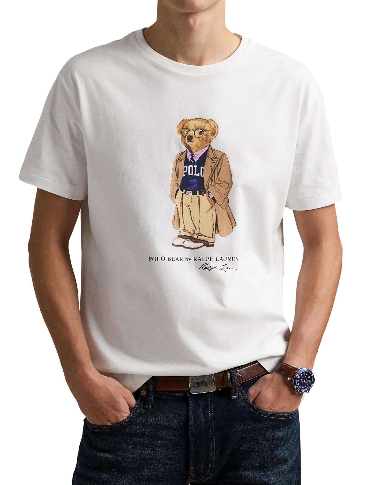 Polo Ralph Lauren CUSTOM SLIM FIT POLO BEAR JERSEY T-SHIRT T-Shirt Hvit - chrismoa.no