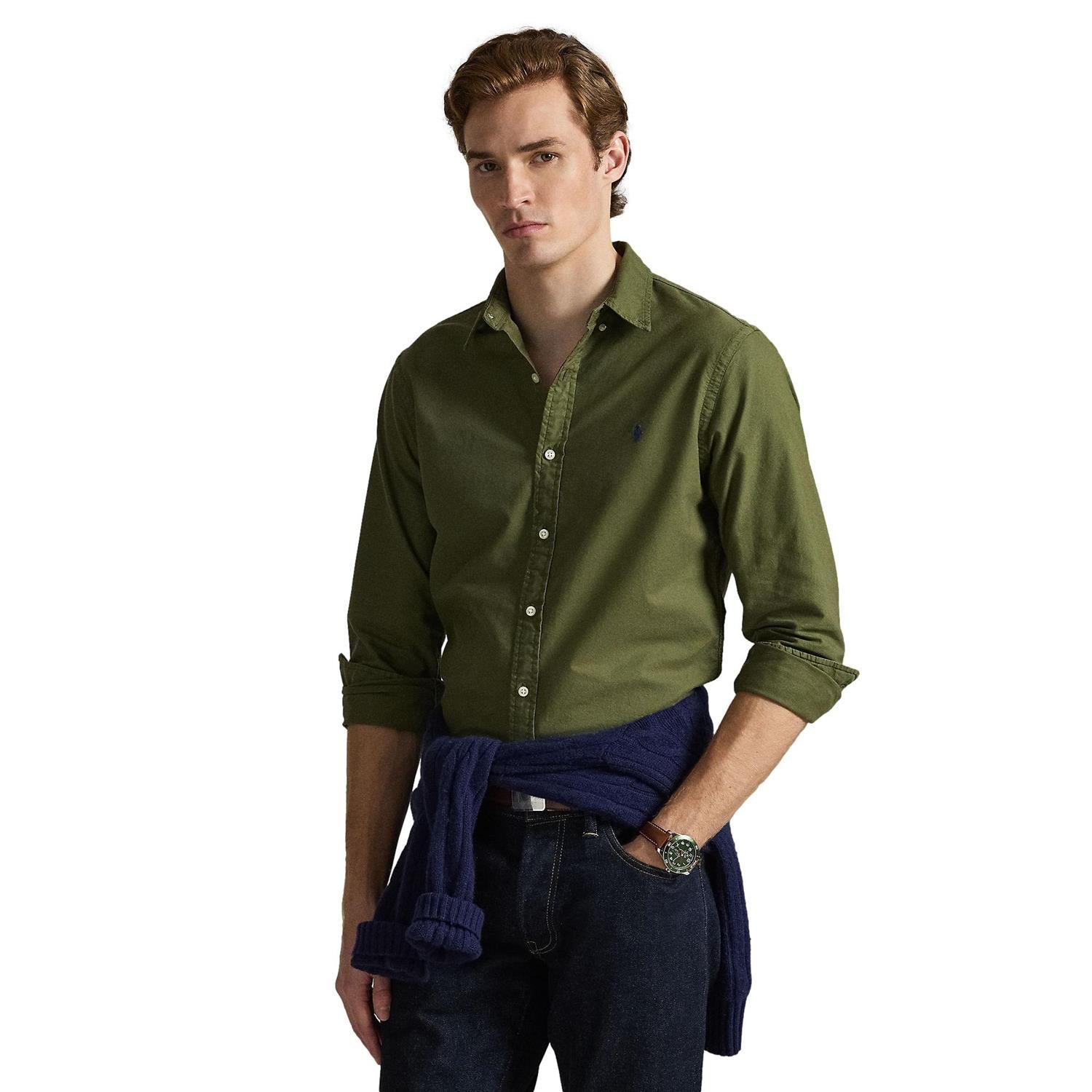 Polo Ralph Lauren Slim fit Garment-Dyed Oxford Shirt Skjorte Oliven - chrismoa.no