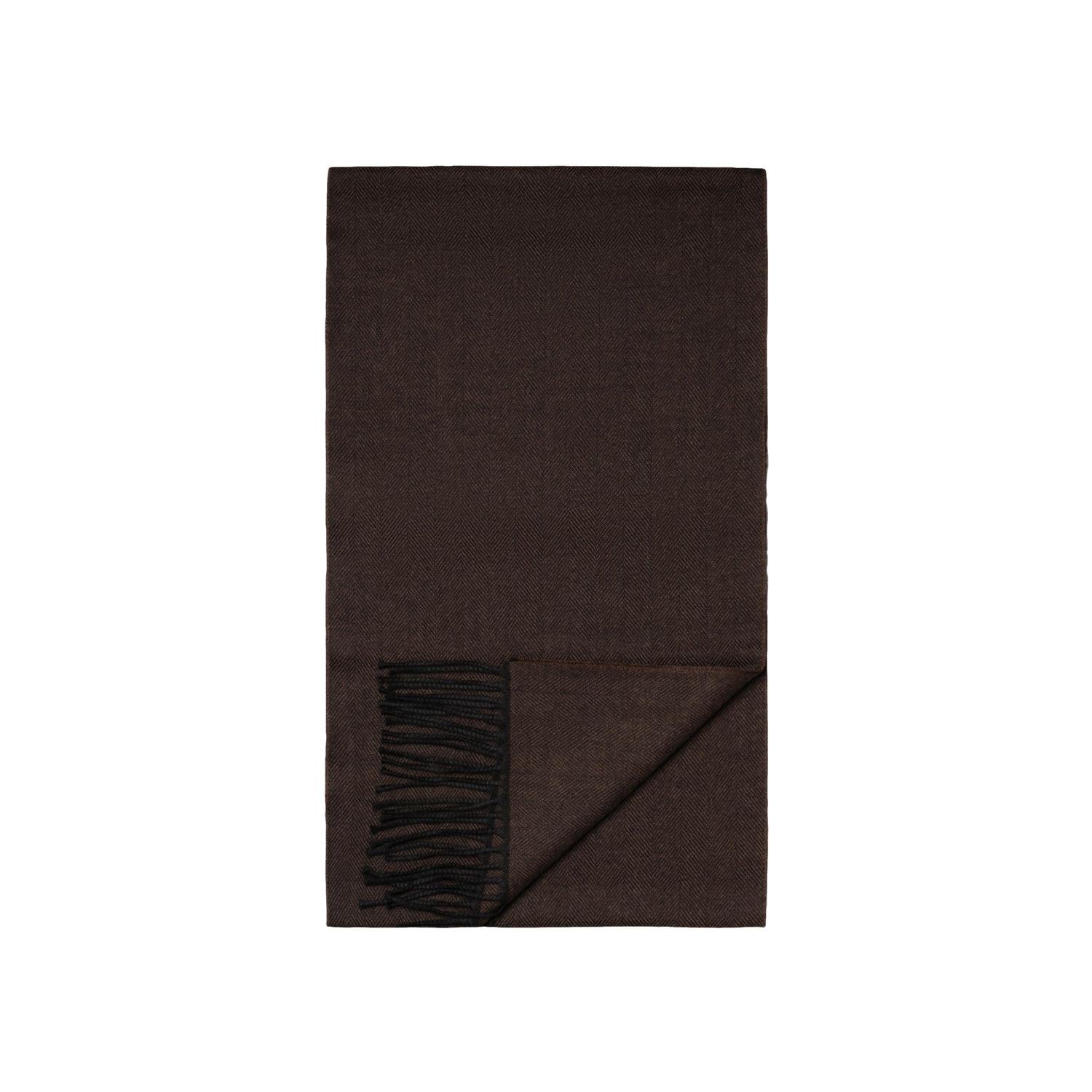 Eton Herringbone Merino Wool scarf Skjerf Mørkebrun - chrismoa.no