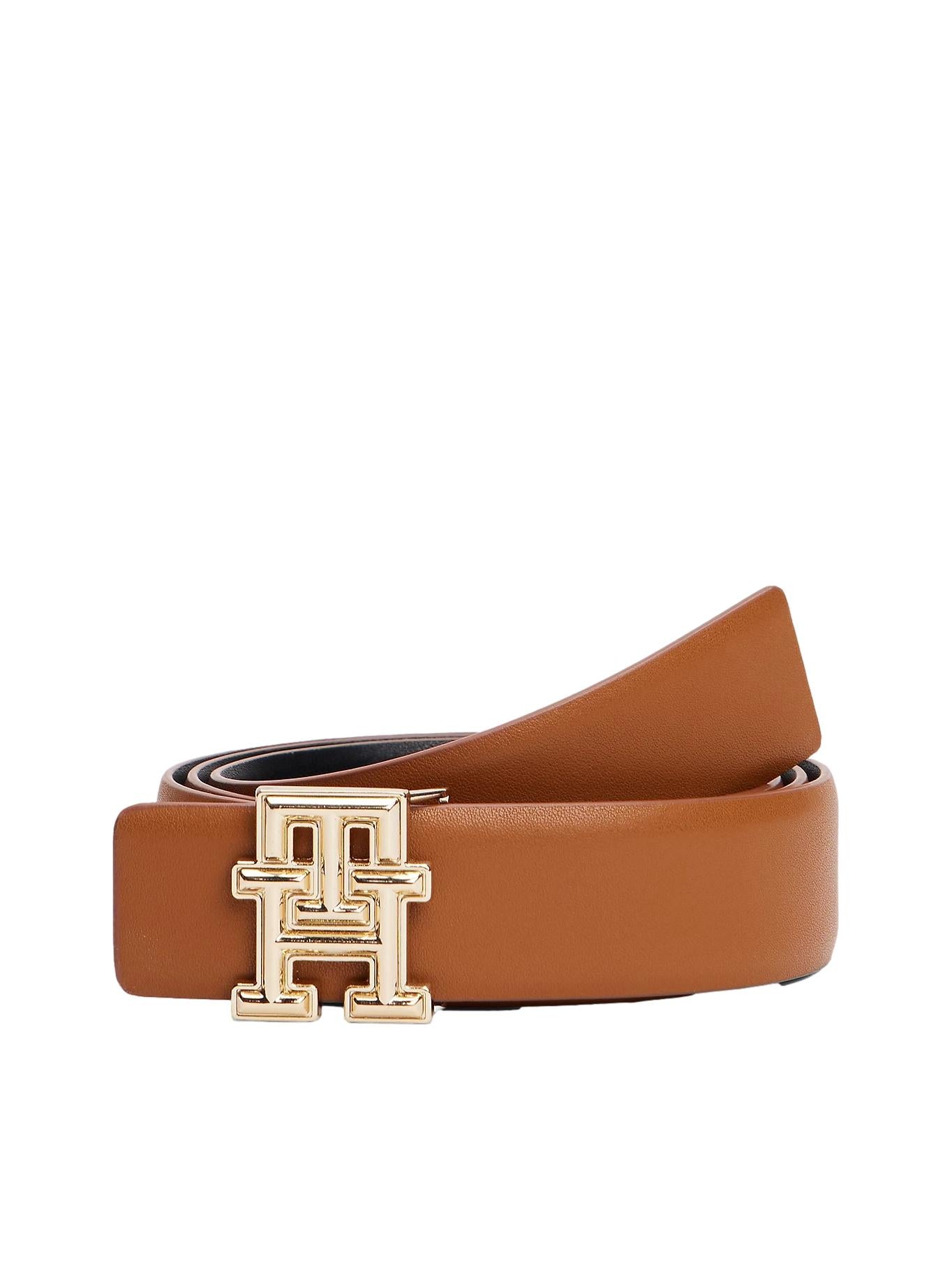 Tommy Hilfiger TH Monogram Reversible Leather Belt Belte Cognac