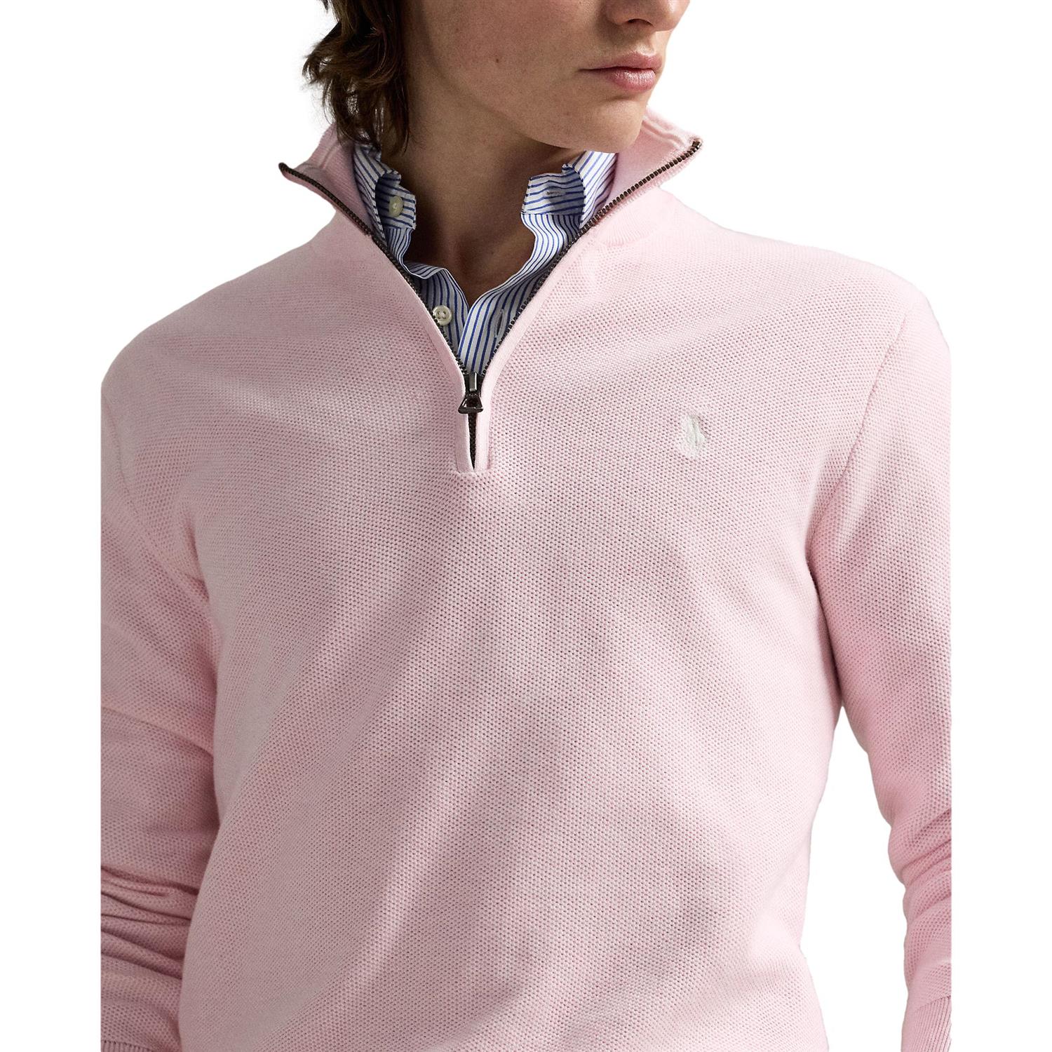Polo Ralph Lauren MESH-KNIT COTTON QUARTER-ZIP SWEATER Genser Rosa - chrismoa.no