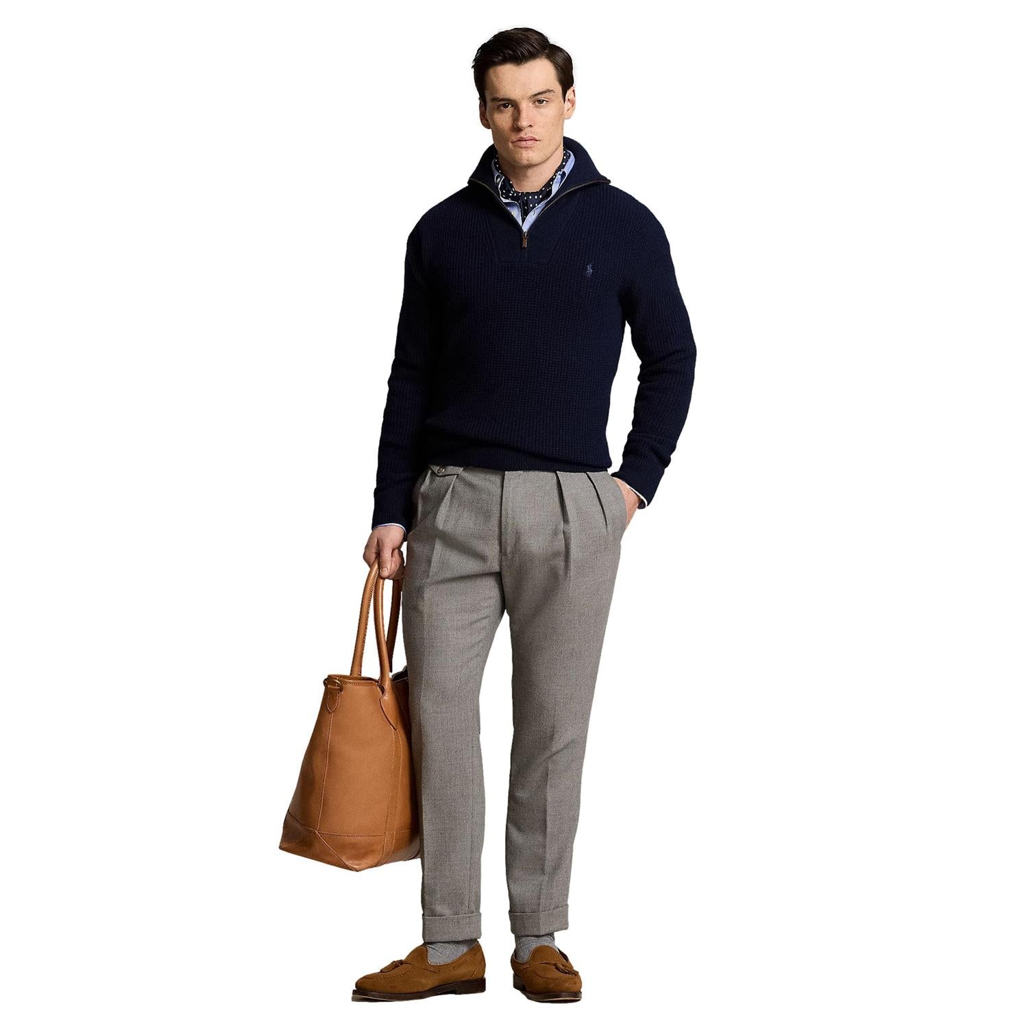Polo Ralph Lauren WAFFLE WOOL-COTTON QUARTER-ZIP SWEATER Genser Marine - chrismoa.no