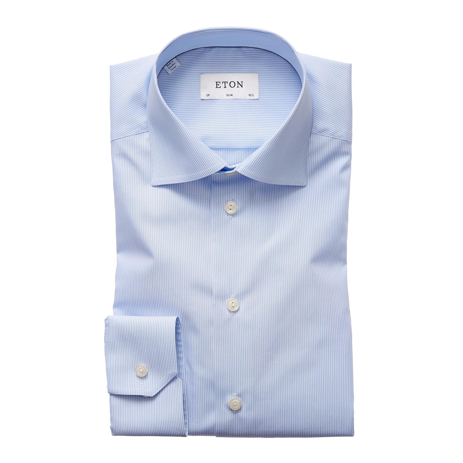 Eton Slim Striped Poplin Shirt Skjorte Lyseblå - chrismoa.no