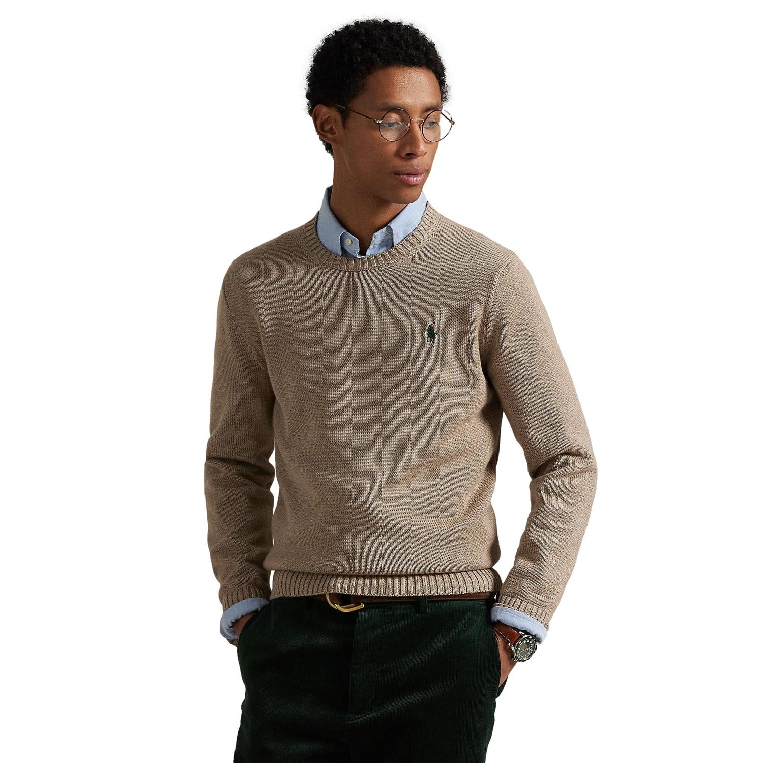 Polo Ralph Lauren Cotton Crewneck Sweater Genser Mørk Beige - chrismoa.no