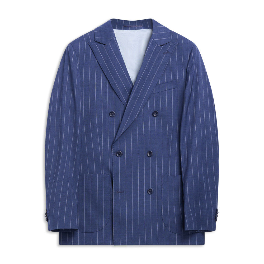 Frislid Jakob-Hl-Hanko-3 dressjakke i mid blå stripe, elegant og moderne med mønster i bomull og ull.