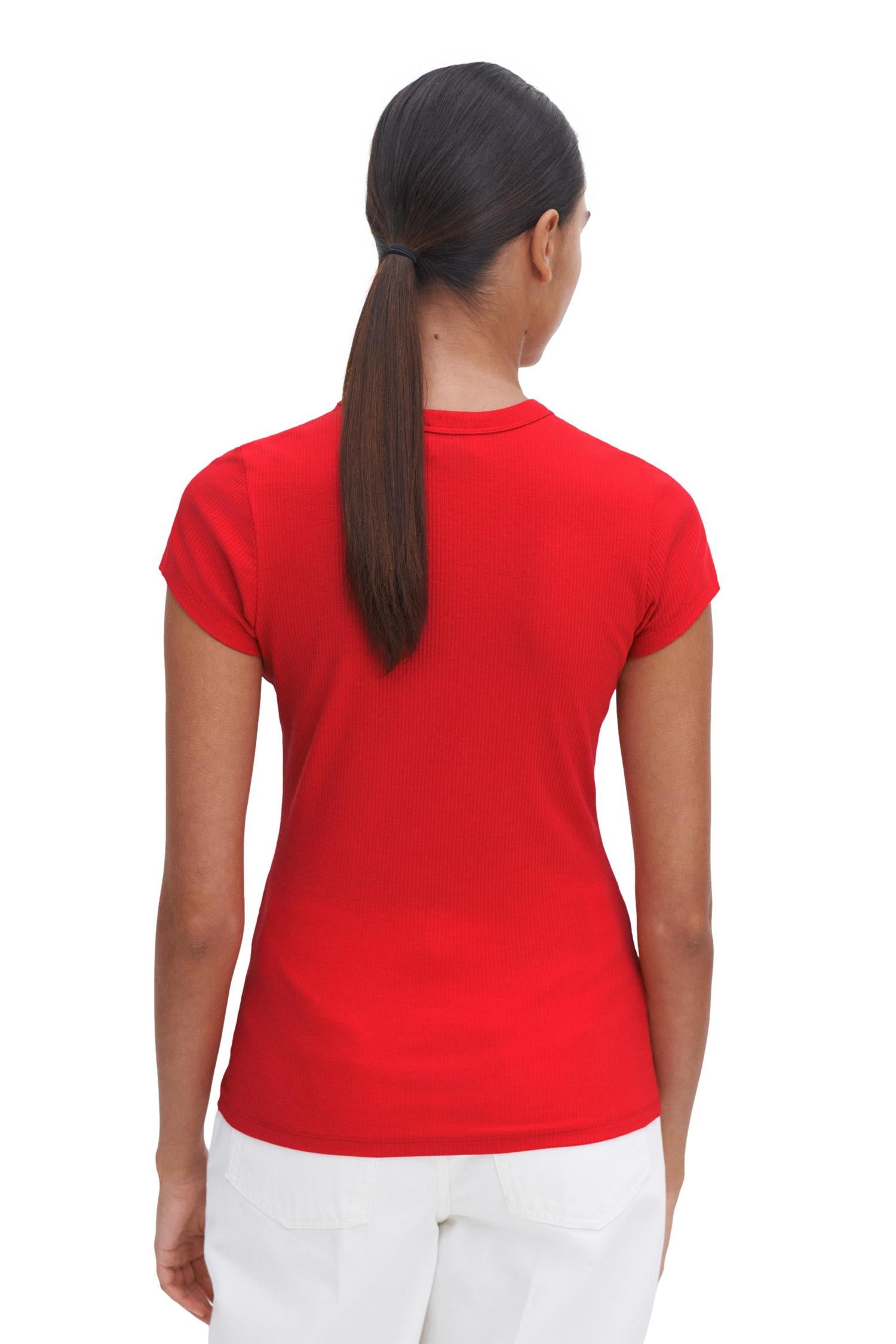 Filippa K Fine Rib Tee T-Shirt Rød - chrismoa.no