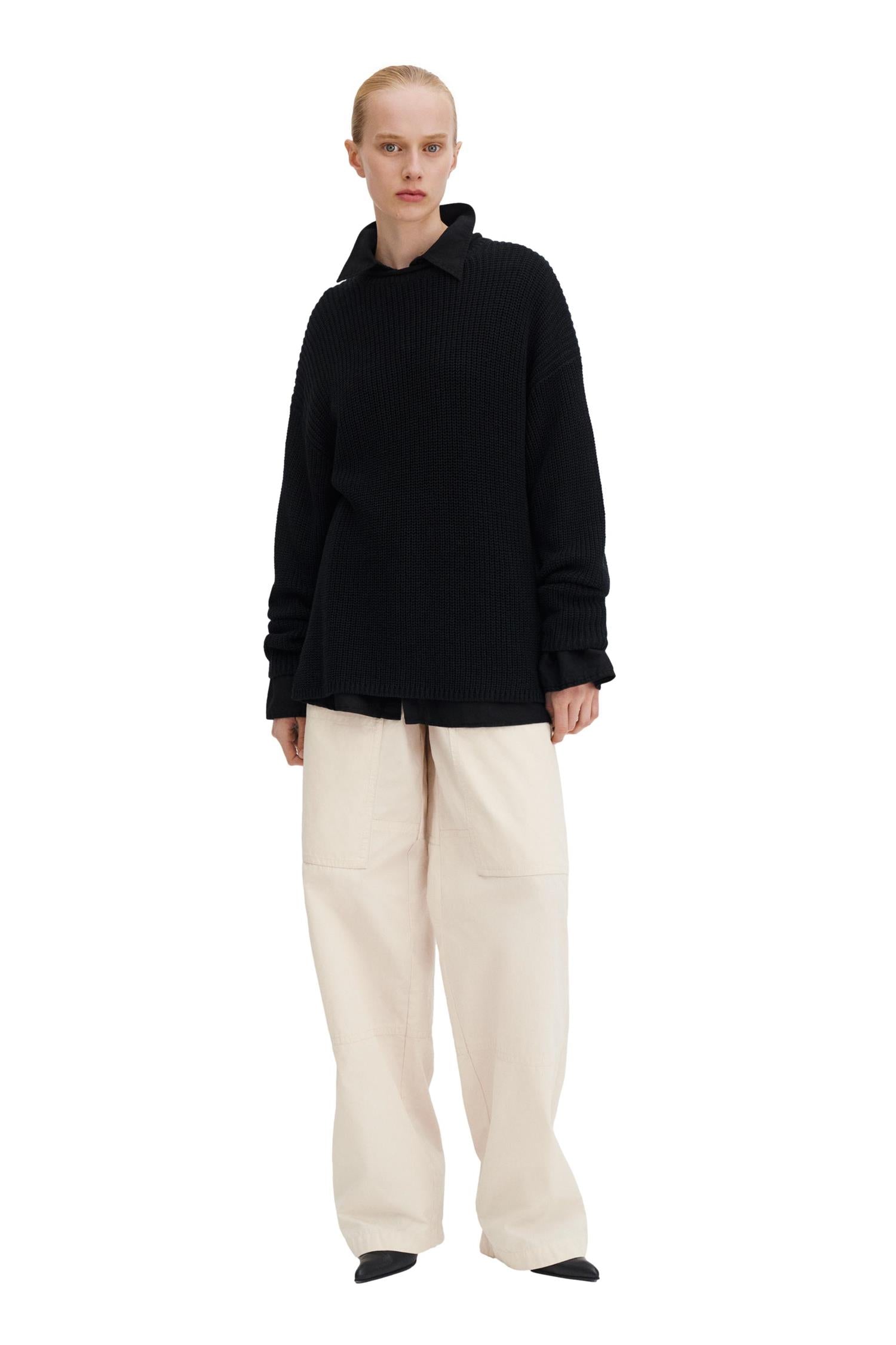 Filippa K Ribbed Cotton Linen Sweater Genser Sort - chrismoa.no