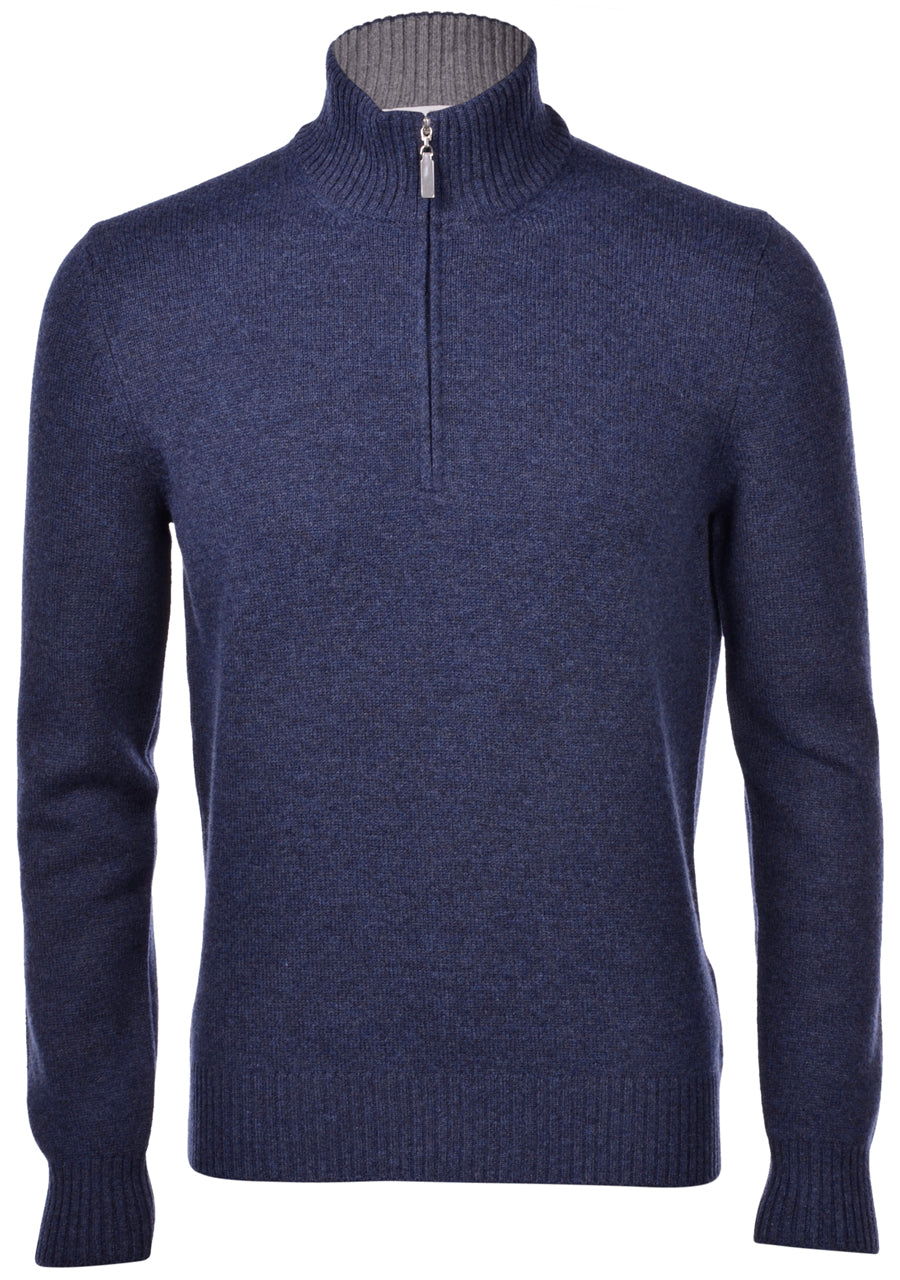 Gran Sasso 2-Ply Cashmere Blend Mock Zip Genser Dueblå - chrismoa.no