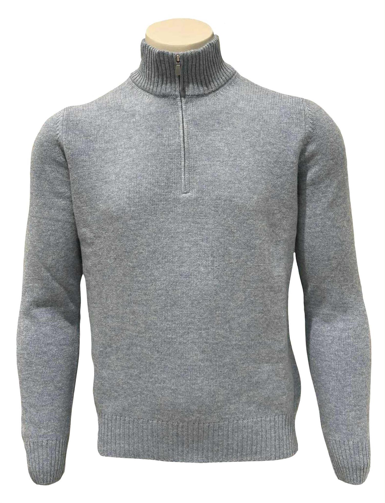 Lyseblå Gran Sasso genser i to-lags kasjmirblanding med mock-zipper, myk og komfortabel for avslappet stil.