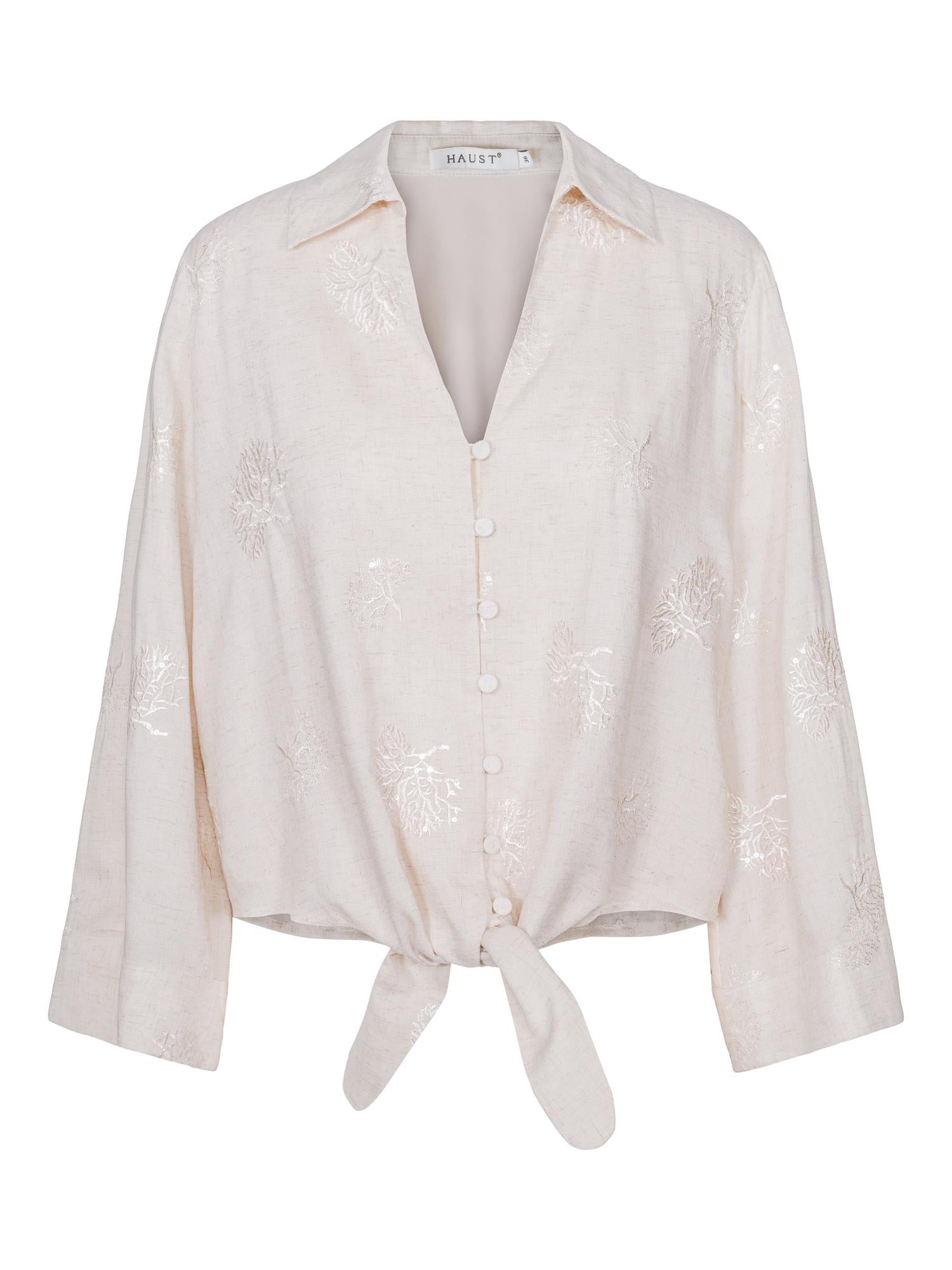 Haust Seq detailed tie shirt Bluse Lys-Beige - chrismoa.no