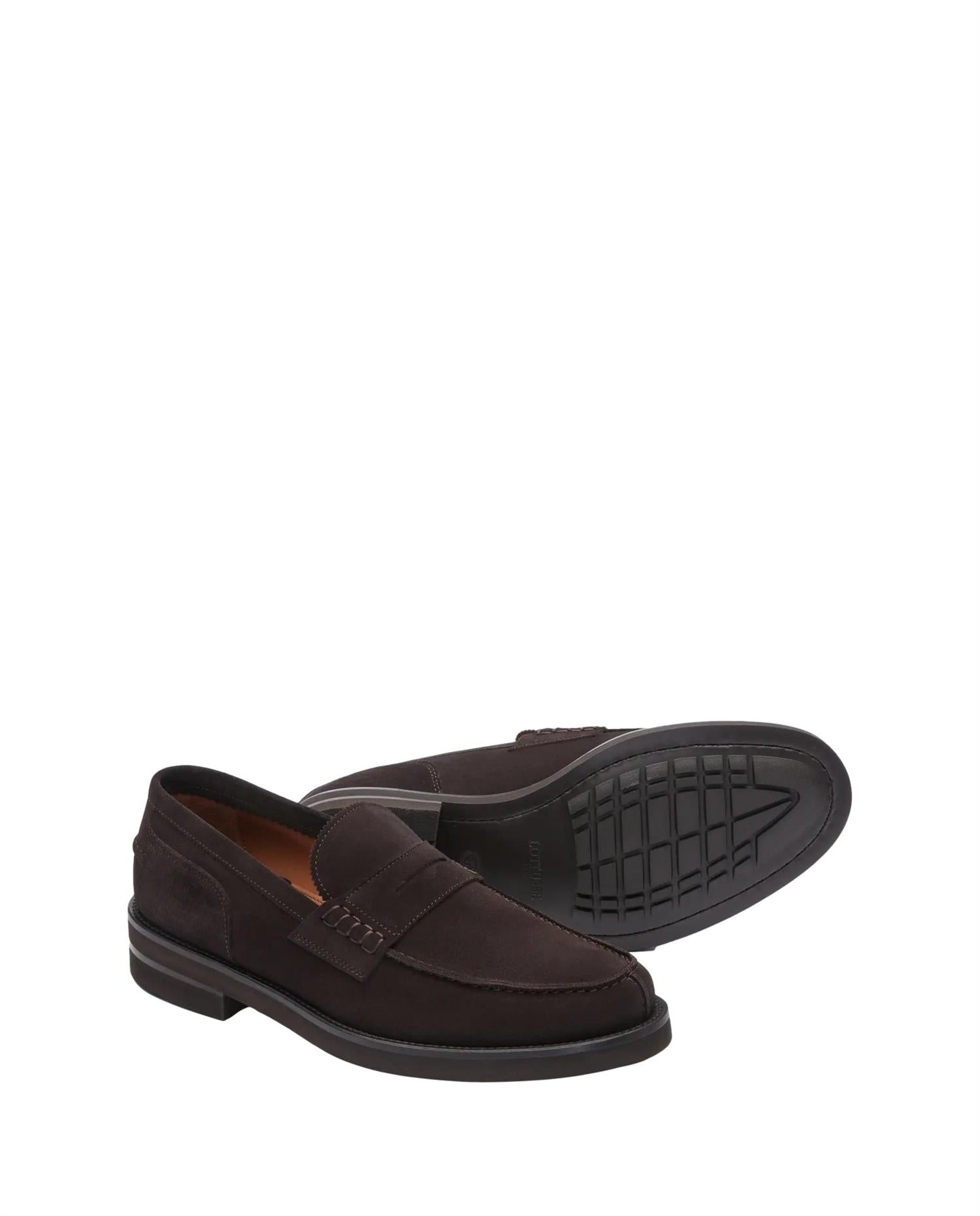 Lottusse Daytona mohair suede kalveskinn båtsko i mørkebrun med hvit såle og klassisk design, for komfort og stil.