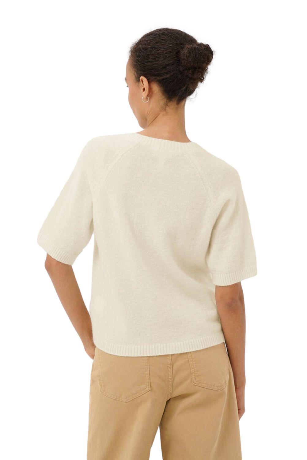 Hvitt Part Two AnishaPW genser med rund hals og lange ermer, vist på modell. Komfortabel og stilig ullkardigan.