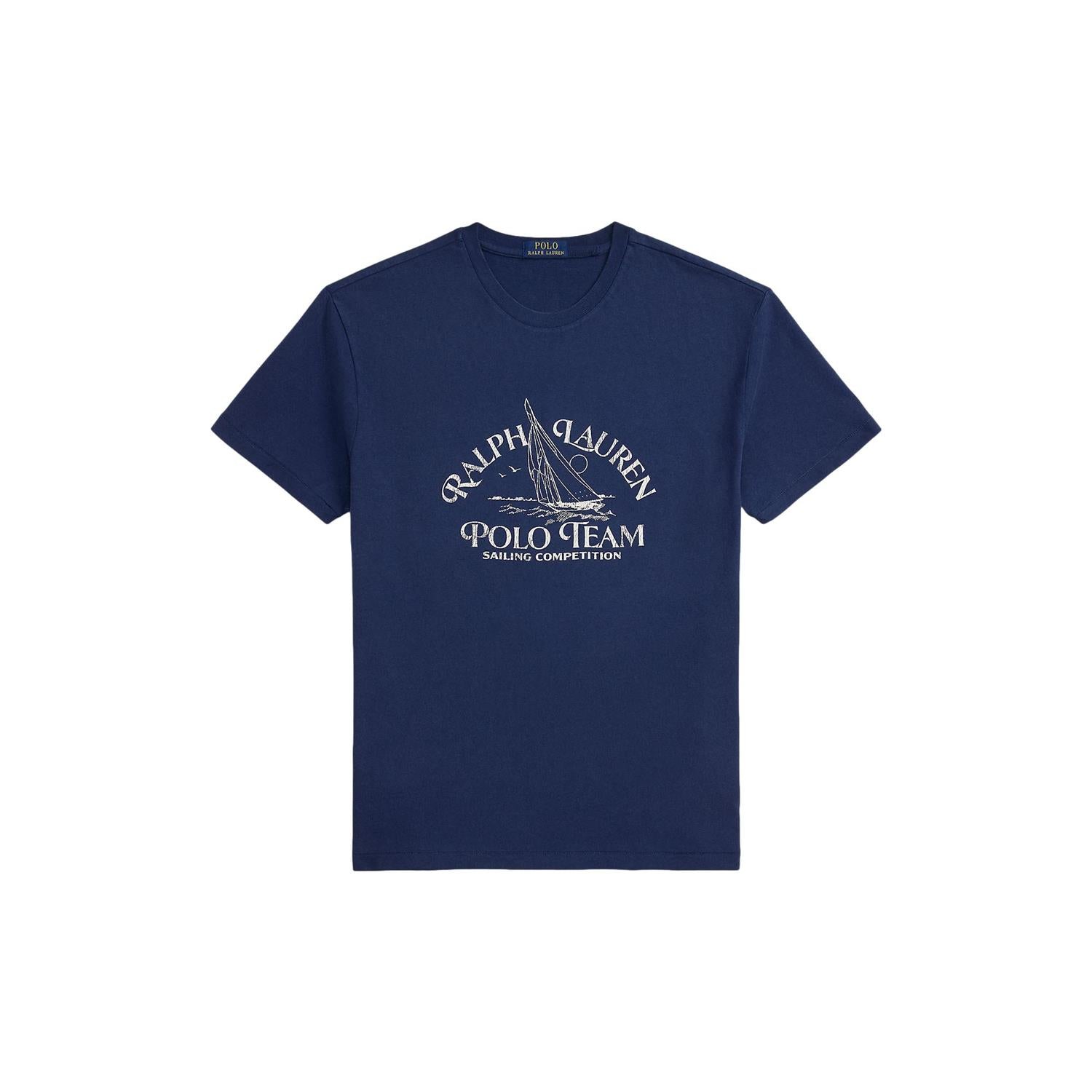 Marine blå Polo Ralph Lauren T-skjorte med klassisk passform og grafisk design, laget av myk jerseystoff.