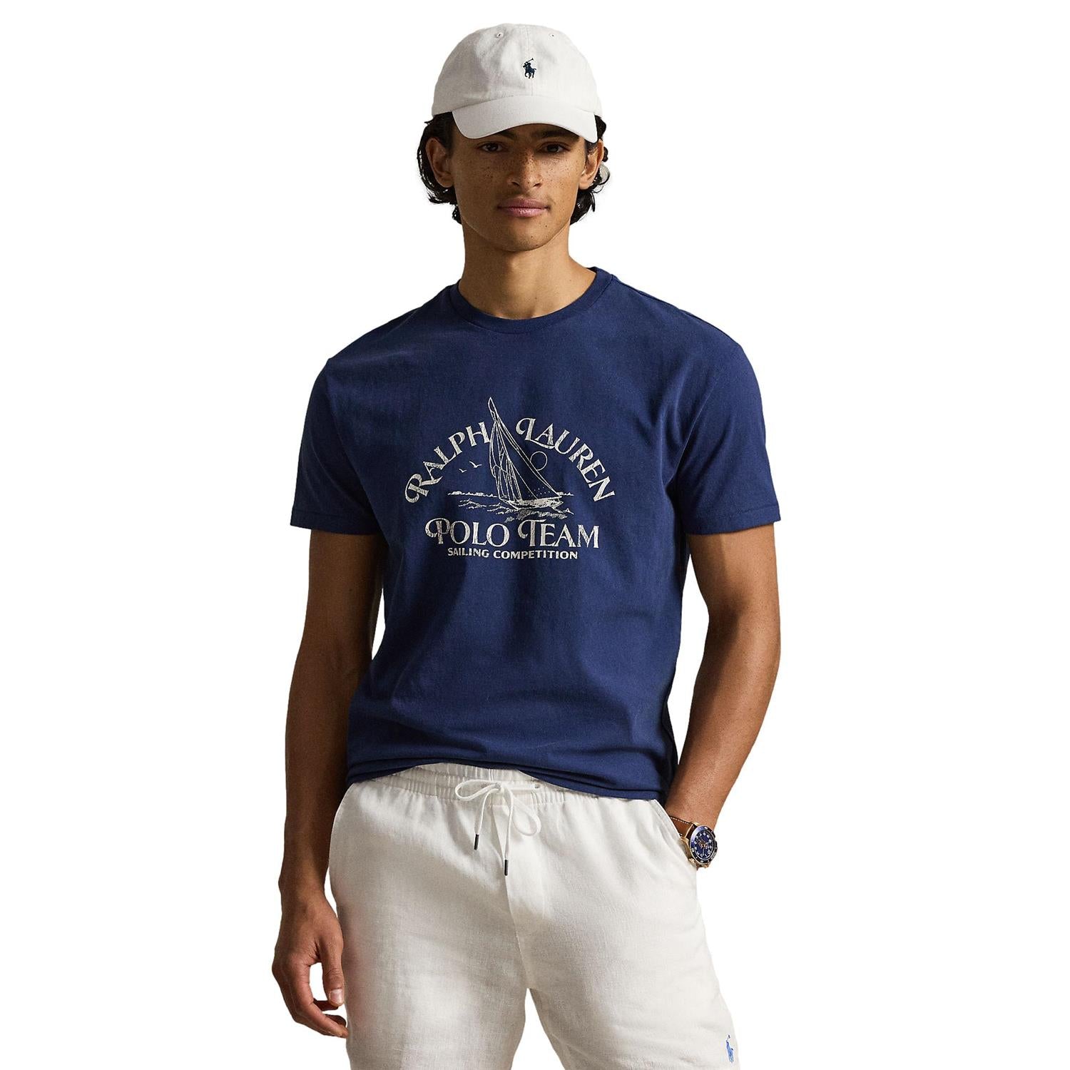 Marine blå polo Ralph Lauren T-skjorte med klassisk passform og grafisk design, laget av myk jersey.