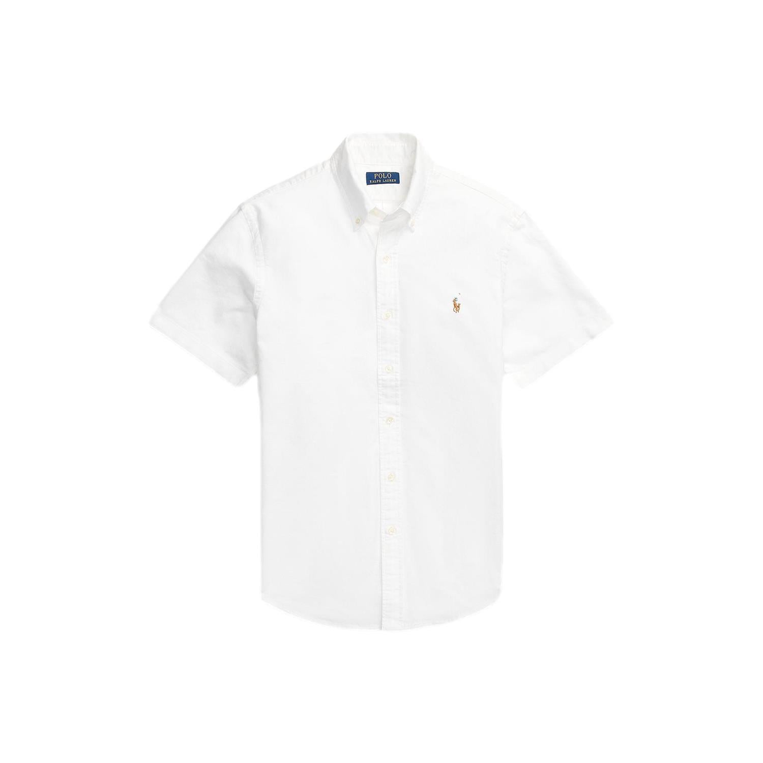 Hvit Polo Ralph Lauren Custom Fit Oxford skjorte med krage og knappelukking, elegant og klassisk for menn.