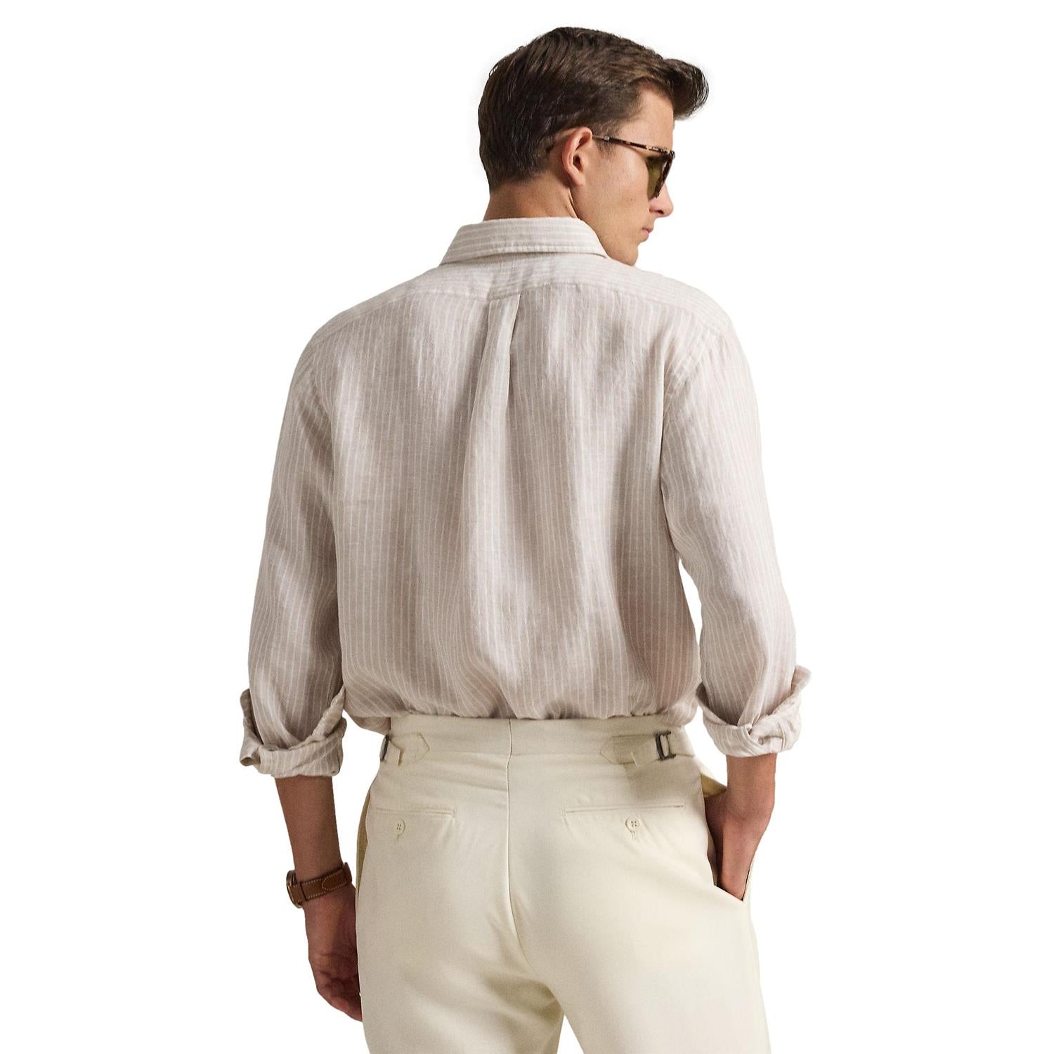 Polo Ralph Lauren Custom Fit Striped Linen Shirt Skjorte Lys-Beige - chrismoa.no