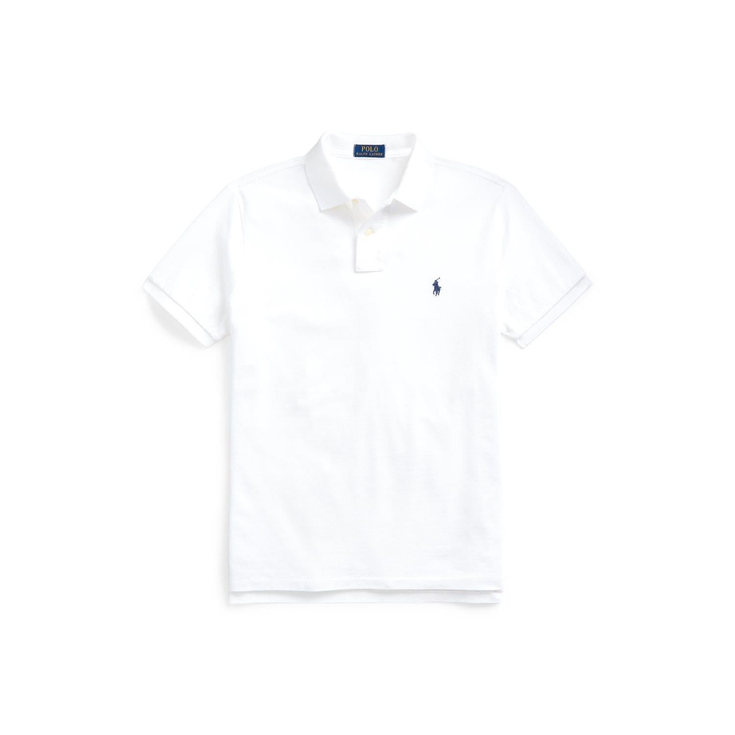 Hvit Polo Ralph Lauren slim fit mesh polo T-skjorte med klassisk krage og korte ermer, myk og pustende bomullsstoff.