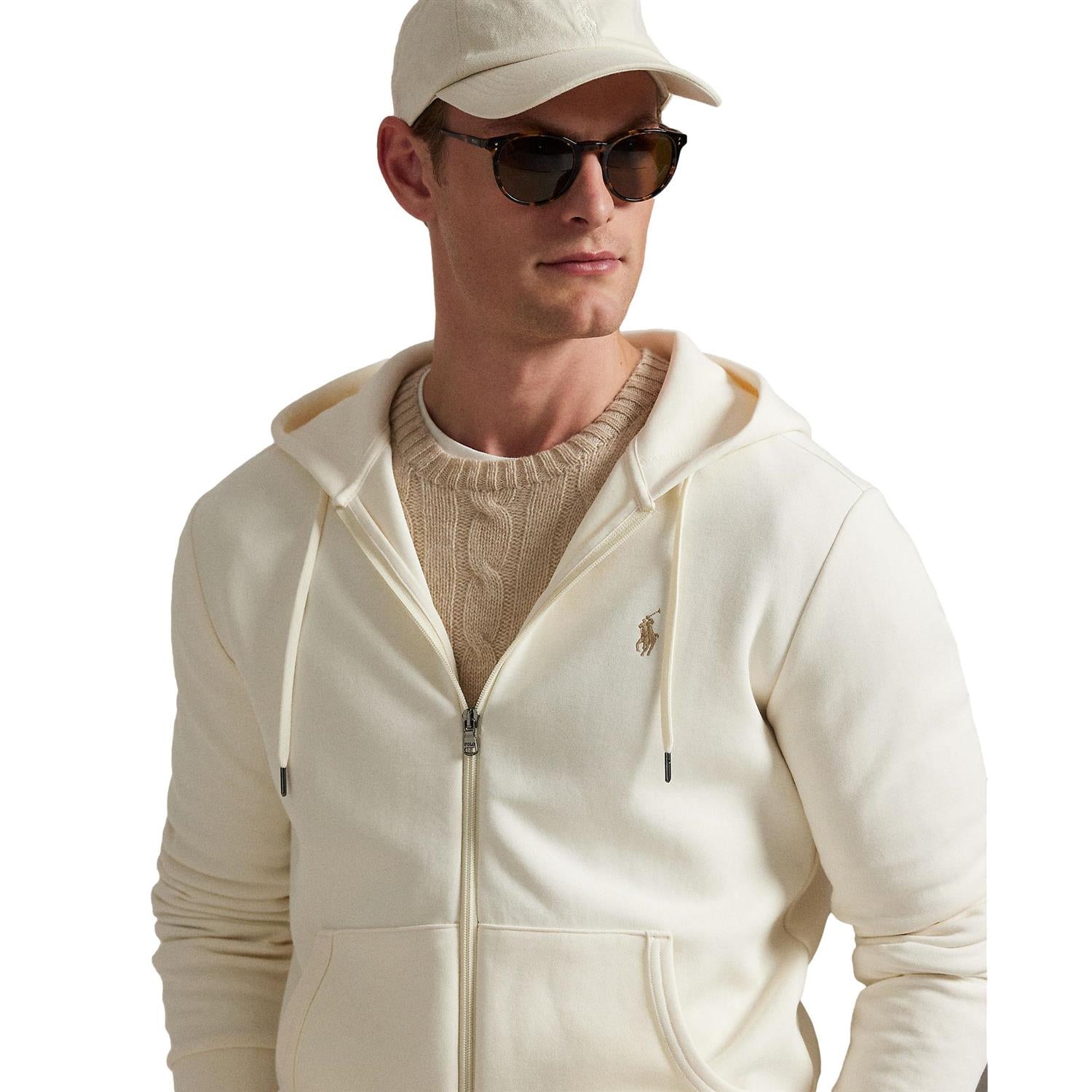 Polo Ralph Lauren DOUBLE-KNIT FULL-ZIP HOODIE Genser Cream - chrismoa.no