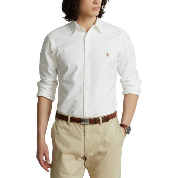 Hvit Polo Ralph Lauren Oxford slim fit skjorte med knappestolpe og klassisk krage, for en elegant og tidløs stil