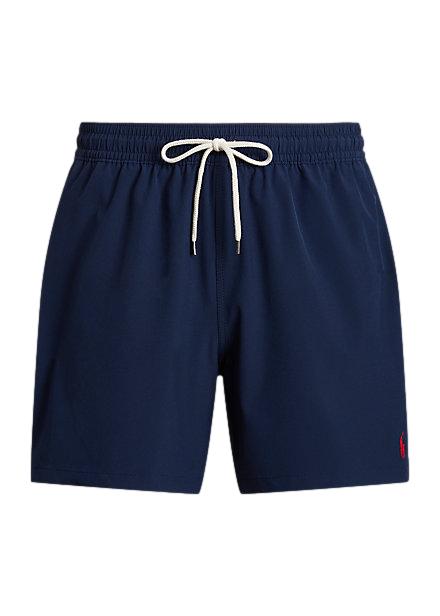 Marine blå Polo Ralph Lauren Traveler Mid Trunk badetøy med komfortabel passform og logo på siden, for en avslappende strandopplevelse.