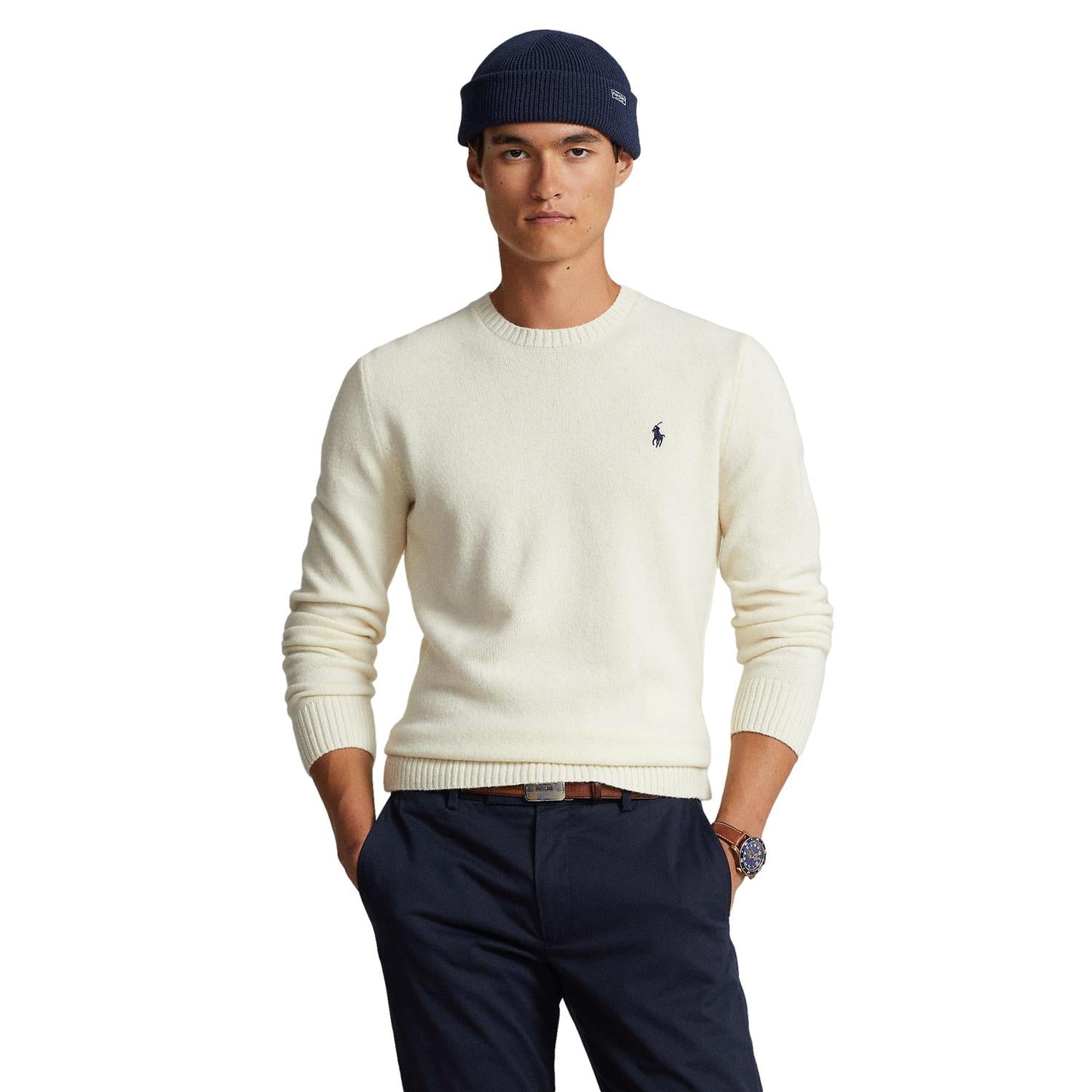 Polo Ralph Lauren Wool Cashmere Crewneck Sweater Genser Cream - chrismoa.no