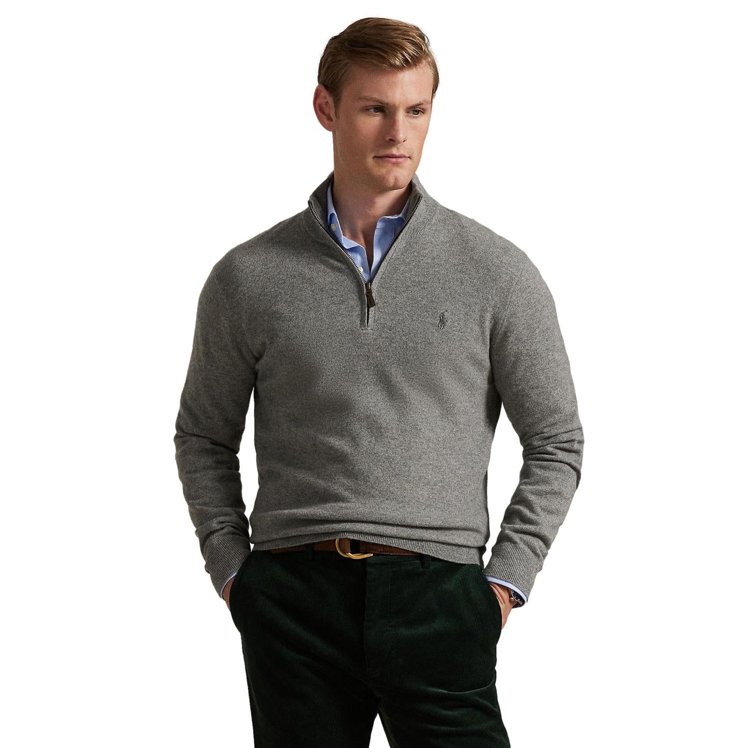 Polo Ralph Lauren Wool Quarter-Zip Sweater Genser Lysegrå - chrismoa.no