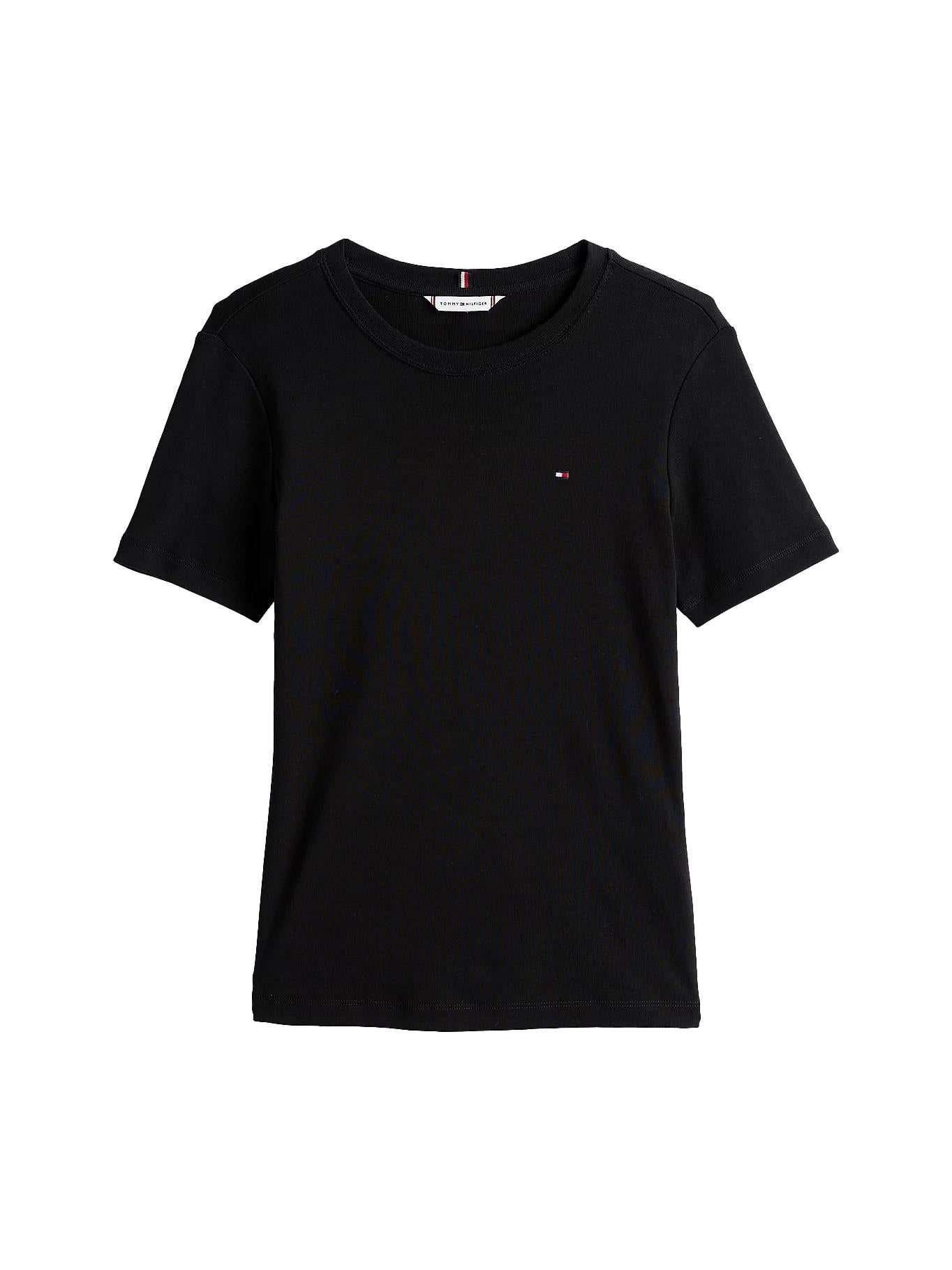 Tommy Hilfiger Flag Embroidery Slim T-Shirt T-Shirt Sort - chrismoa.no