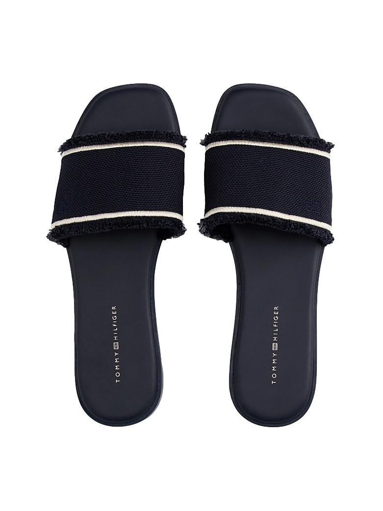 Tommy Hilfiger Fringe Canvas Flat Sandal Sko Blå - chrismoa.no