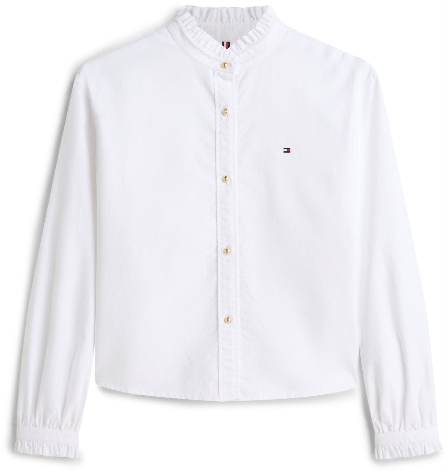 Tommy Hilfiger Oxford Crop Ruffle Ls Shirt Bluse Optic White - chrismoa.no