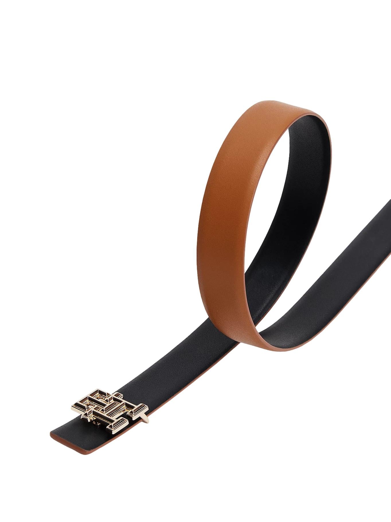 Tommy Hilfiger TH Monogram Reversible Leather Belt Belte Cognac - chrismoa.no