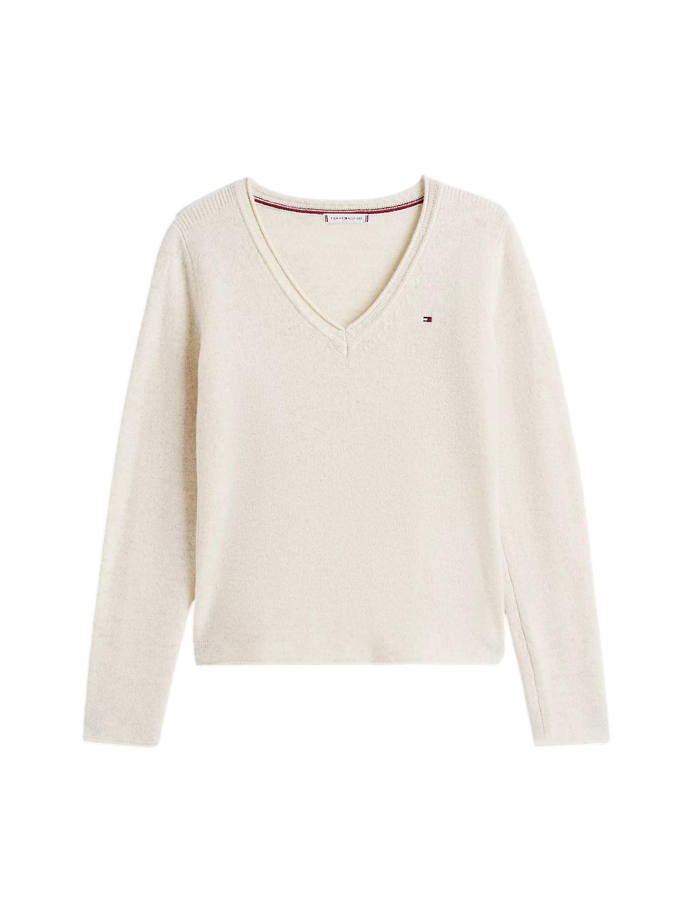 Tommy Hilfiger V-Neck Soft Wool Jumper Genser Lys-Beige - chrismoa.no