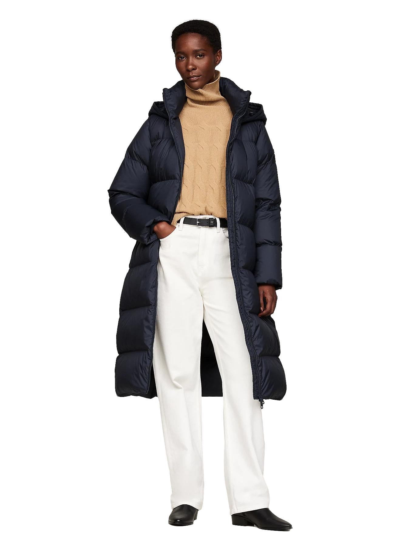 Tommy Hilfiger Water Repellent Down Longline Coat Jakke Marine - chrismoa.no