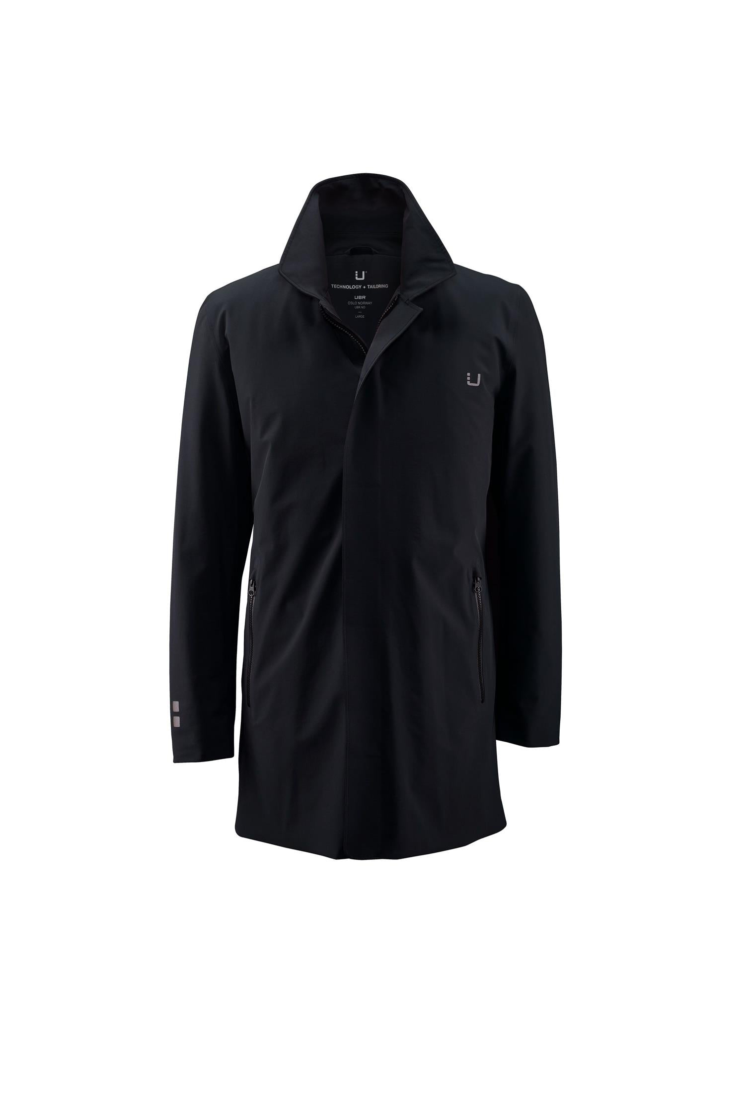 Sort UBR Regulator™ Coat jakke vist med glidelås og lommer, klassisk kutt i mykt, vannavstøtende stoff.