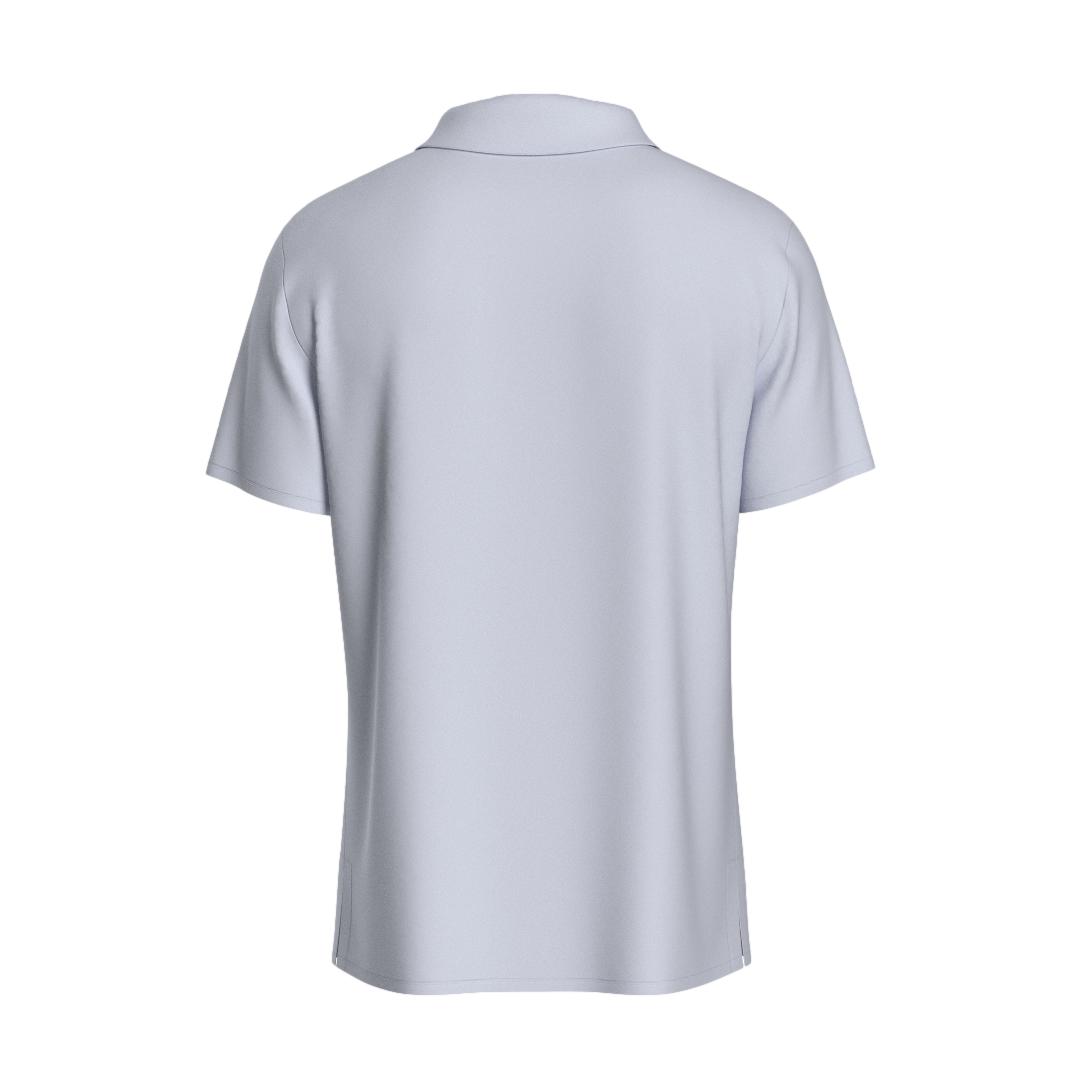 Hvit We Norwegians Honor ZIP-trekks Polo T-skjorte, nærbilde av logo og glidelås foran.