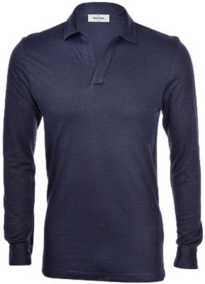 Gran Sasso Linen Skipper Polo Long Sleeve T-Shirt Marine - chrismoa.no