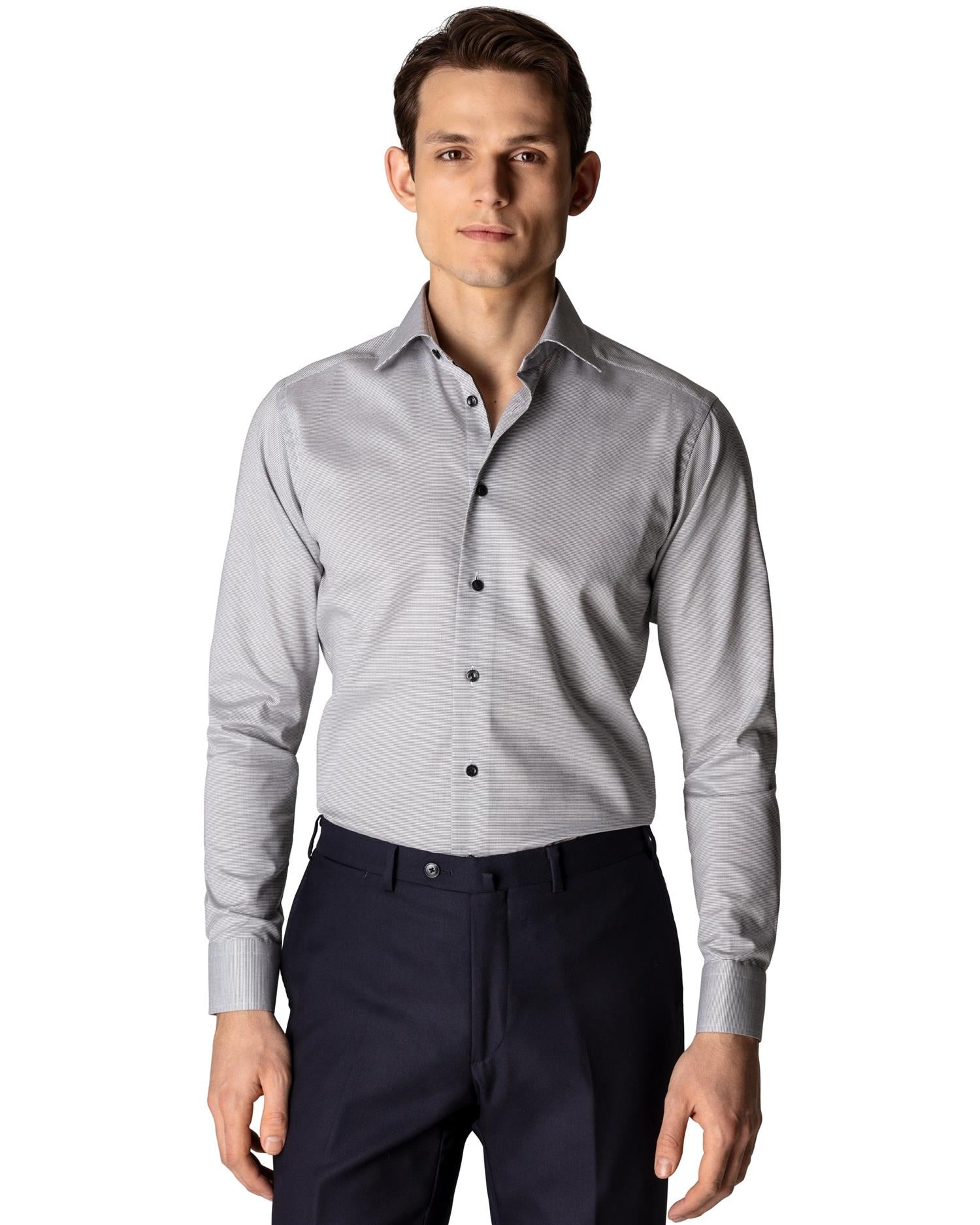 Eton Slim Grey Twill Shirt Skjorte Grå - chrismoa.no