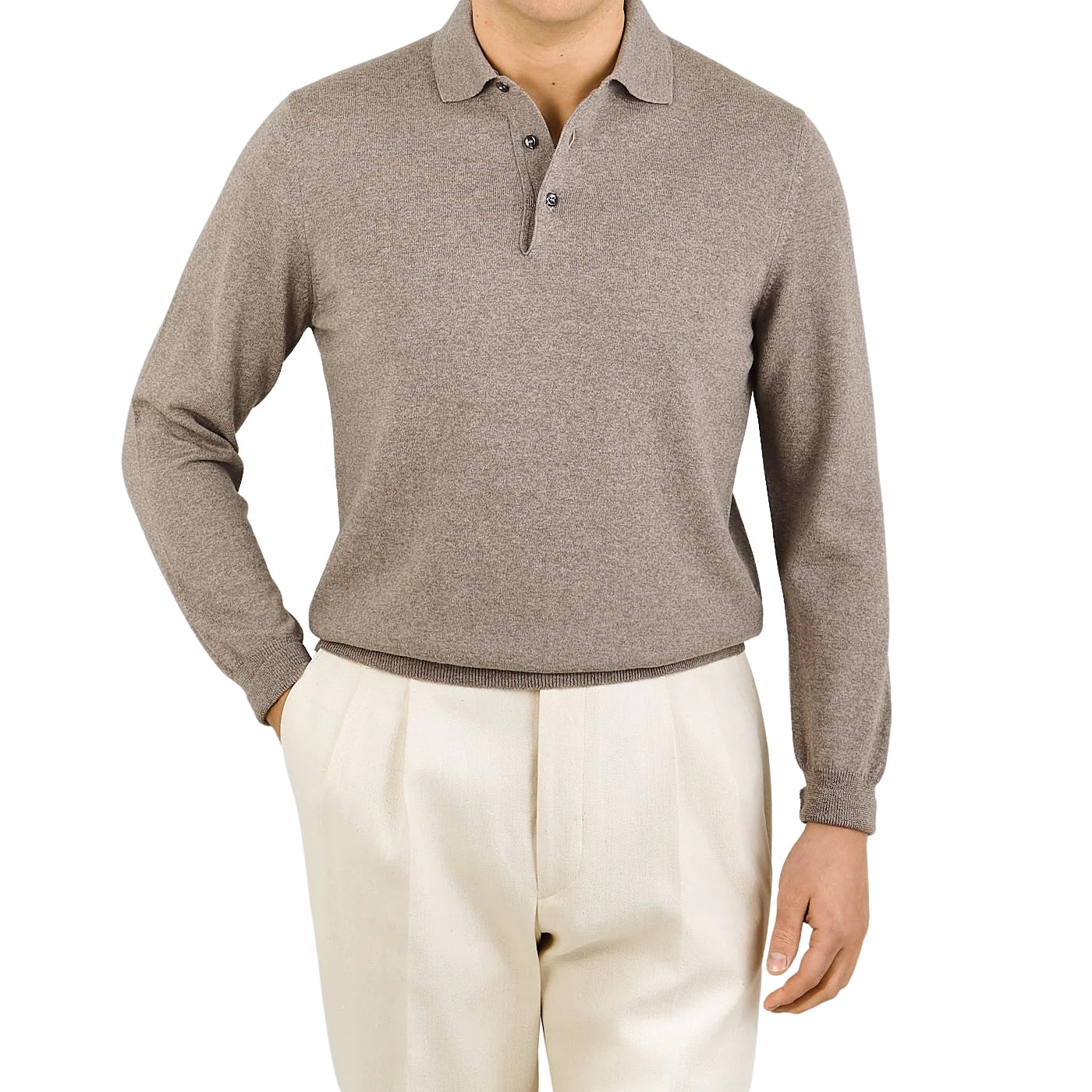 Gran Sasso Polo Long Sleeve Skjorte Mørk Beige - chrismoa.no