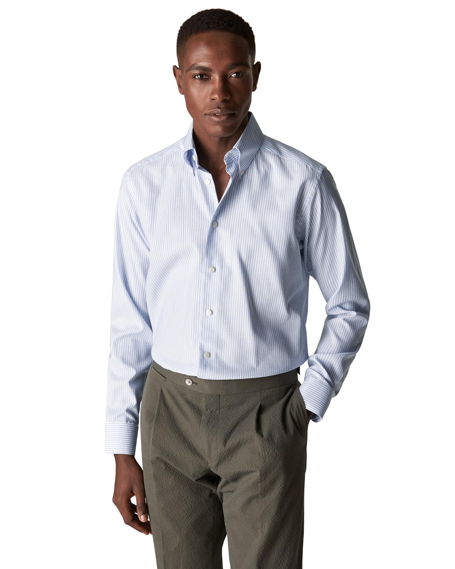 Eton Slim Striped Oxford Skjorte Lyseblå - chrismoa.no